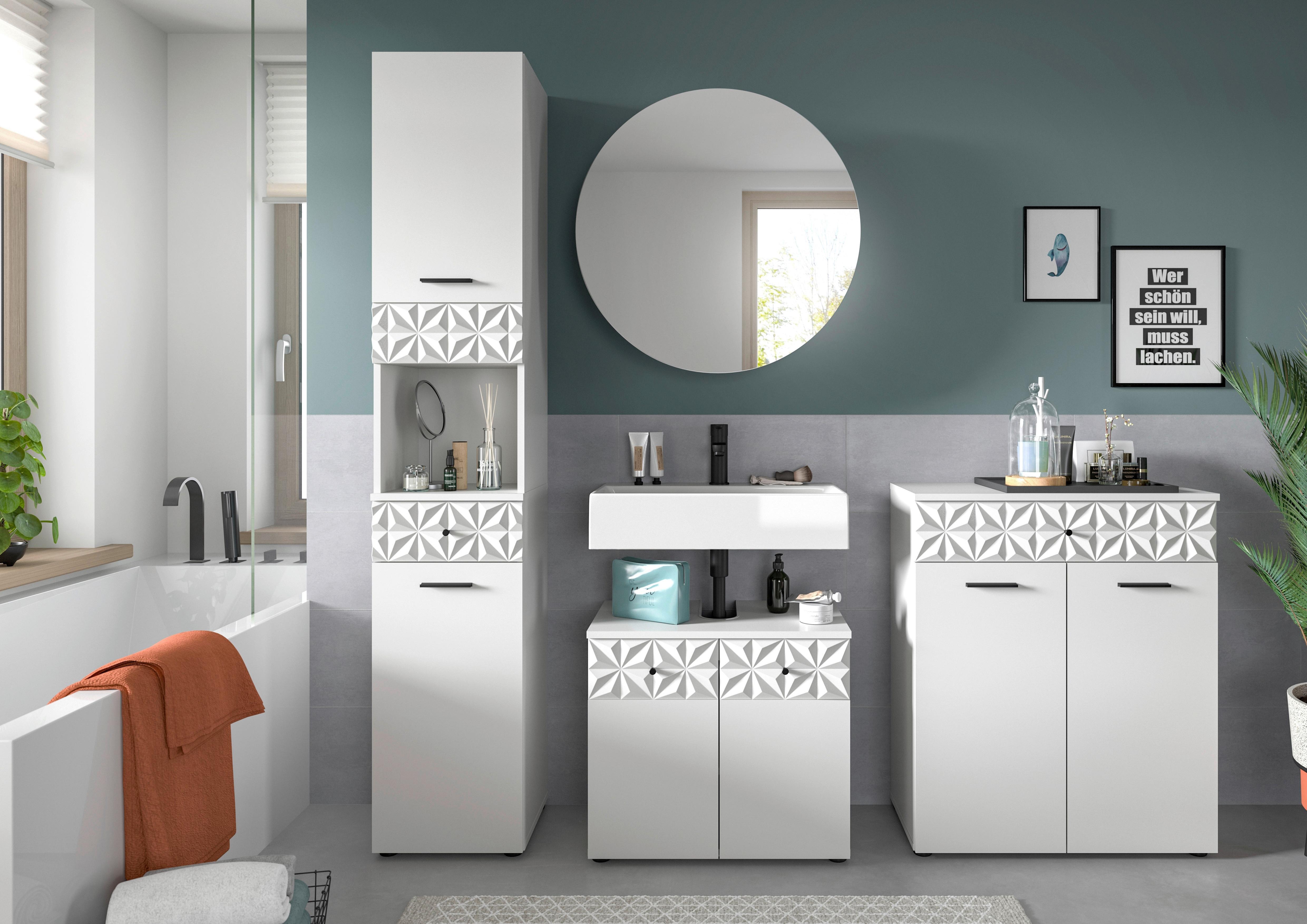 Badezimmer Prisma Weiß B: 165 Cm - Schwarz/Weiß, MODERN, Glas/Holzwerkstoff (165cm) - MID.YOU