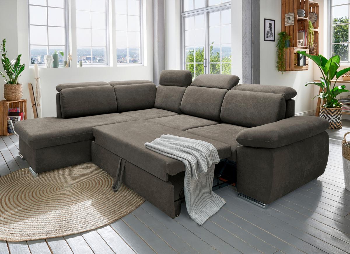 Ecksofa Vasto Dunkelbraun S: 228x283cm - Chromfarben/Dunkelbraun, Design, Textil (228/283cm) - Livetastic