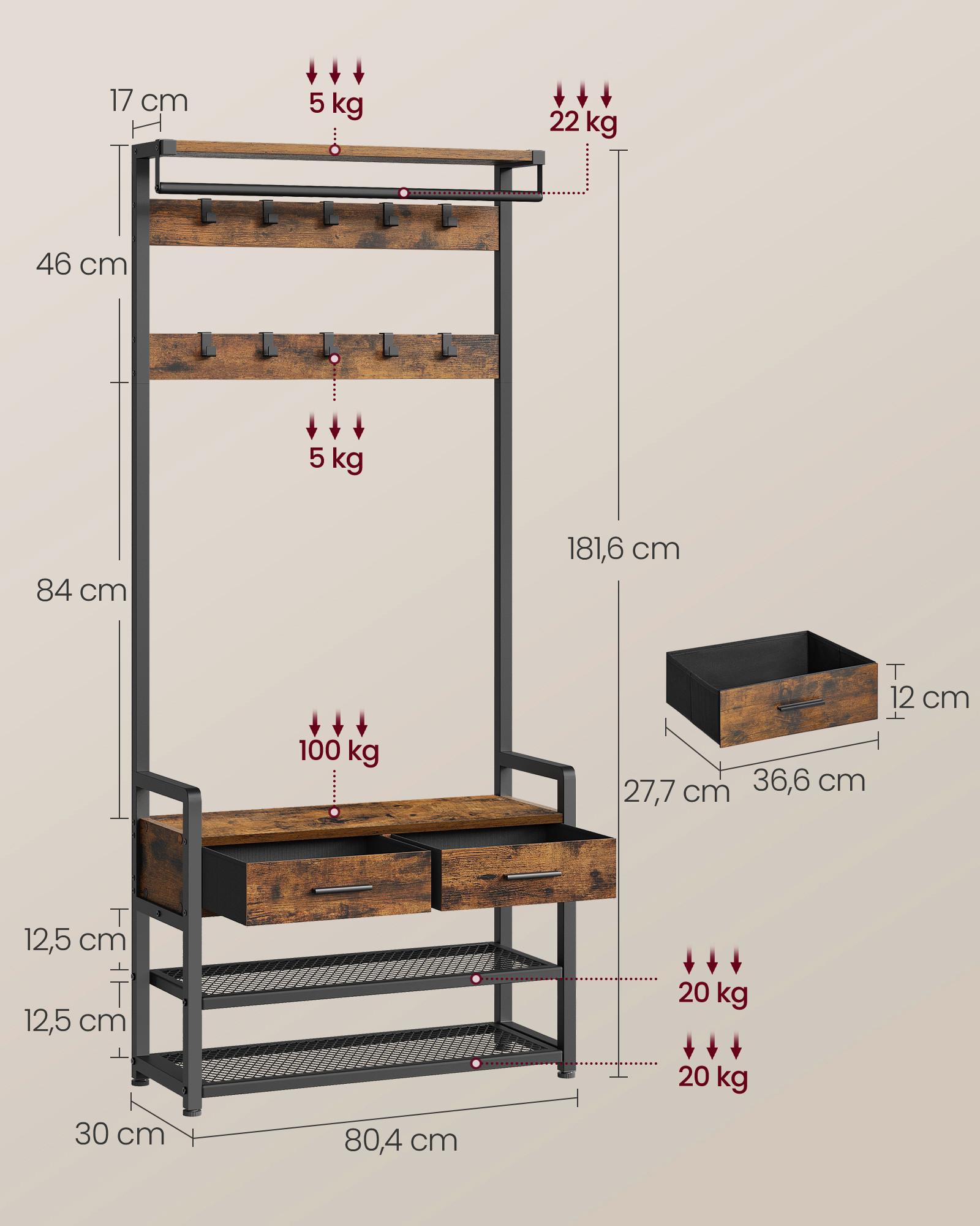 Garderobe Hsr429b01 - Dunkelbraun, Trend, Holzwerkstoff (80.4/181.6/30cm) - MID.YOU
