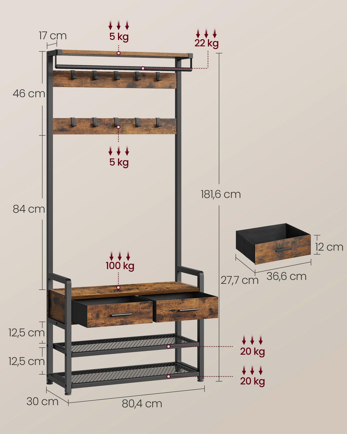 Garderobe Hsr429b01 - Dunkelbraun, Trend, Holzwerkstoff (80.4/181.6/30cm) - MID.YOU