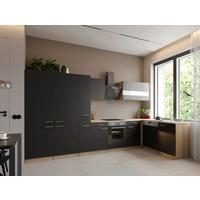 ECKKÜCHE Merle, Schwarz S: 370x172 cm - Eichefarben/Schwarz, Trend, Holzwerkstoff (370/172cm) - Respekta