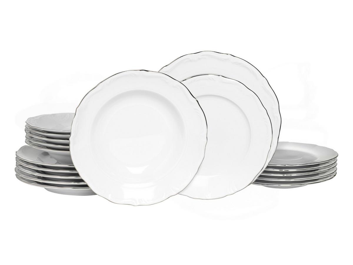 Tafelservice Maria Theresia Weiß, Platinfarben B: 36,5 Cm - Platinfarben/Weiß, Basics, Keramik (36,5/30,5cm) - Creatable