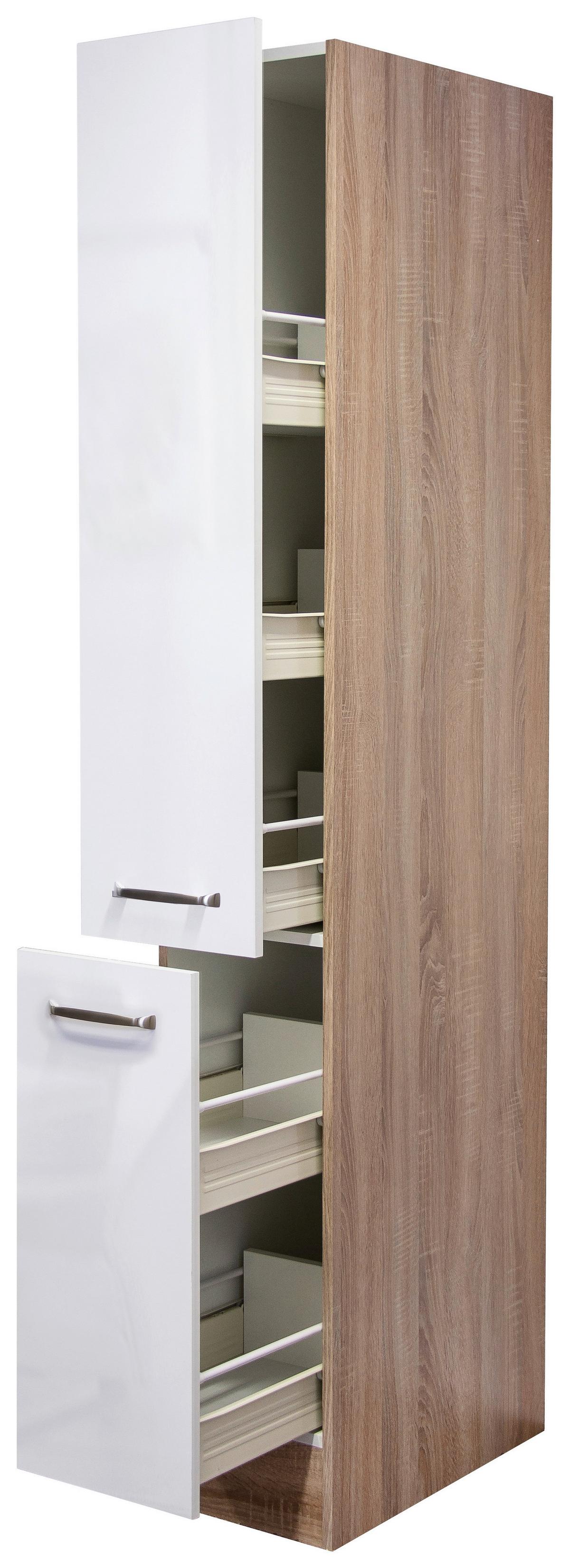 Potravinová skrinka Venezia-Valero 30cm - biela s vysokým leskom/farba ušľachtilej ocele, Modern, kov/kompozitné drevo (30/200/57cm) - FlexWell