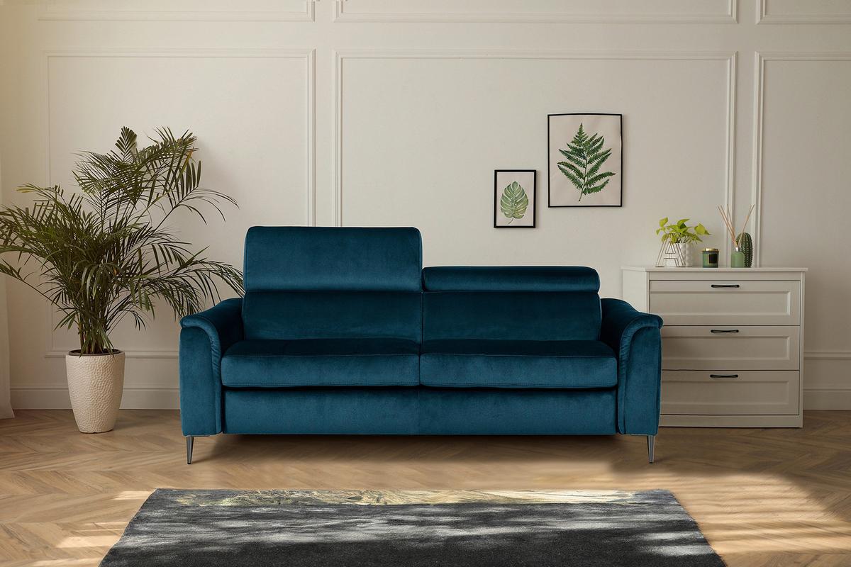 Schlafsofa Pafos Dunkelblau/Hellbraun B: 203 cm - Chromfarben/Dunkelblau, Design, Textil (203/77-98/103cm) - MID.YOU