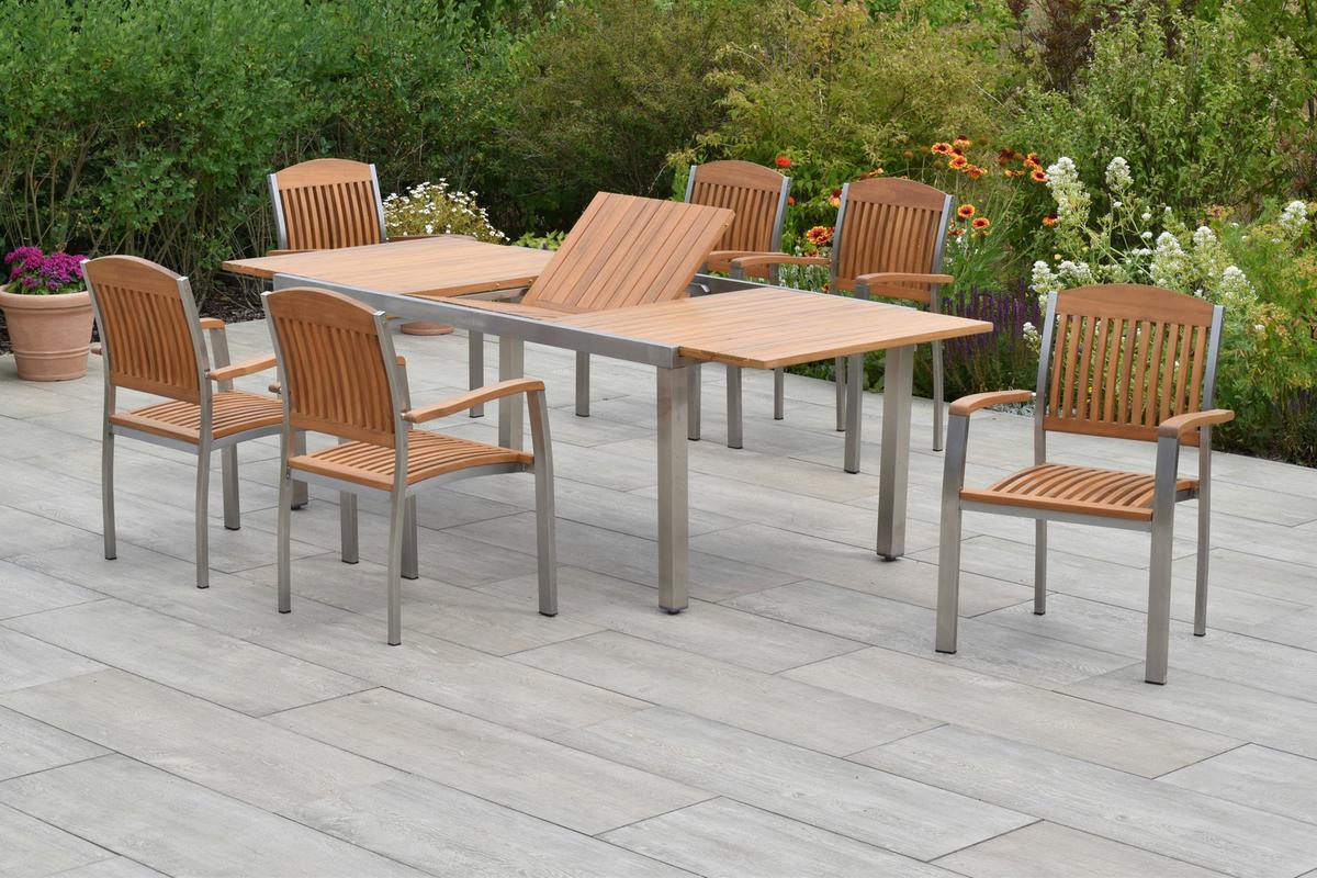 Gartenset Keros - Silberfarben/Naturfarben, MODERN, Holz/Metall - Gardenson