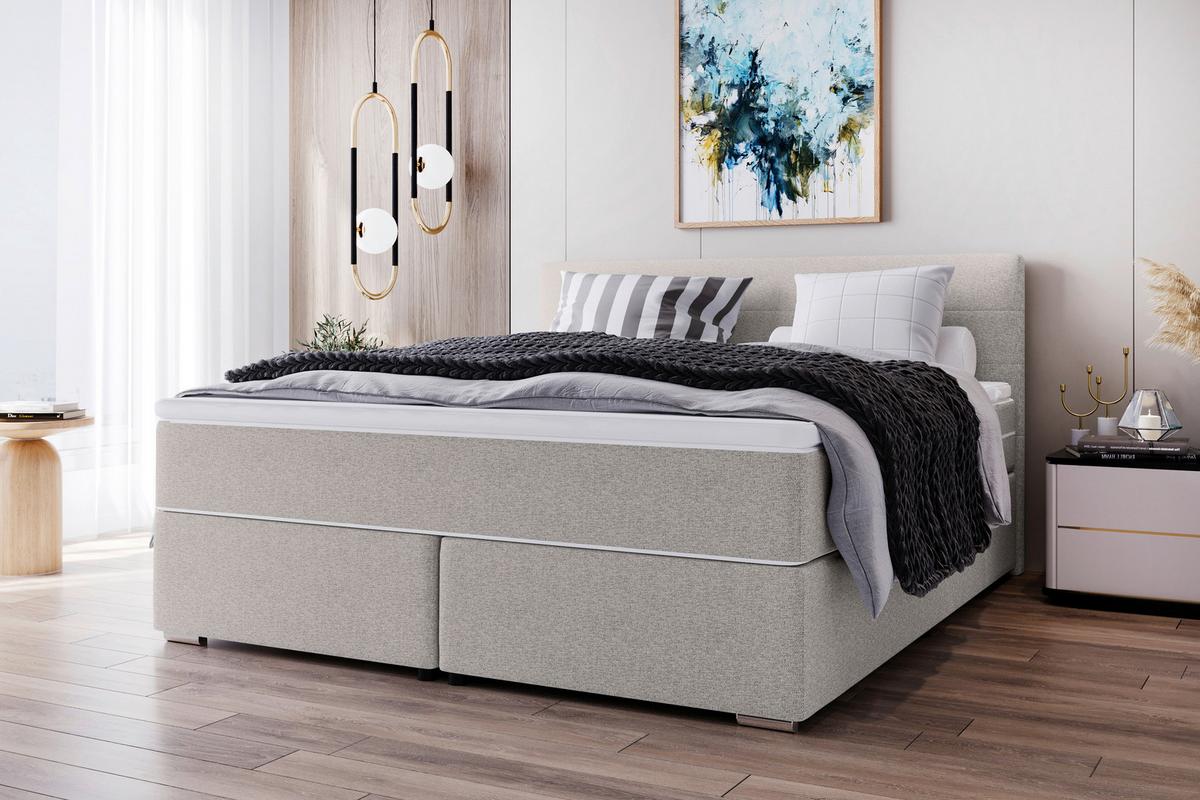 Boxspringbett mit Topper 160x200 Catania - Chromfarben/Hellgrau, KONVENTIONELL, Textil (160/200cm)