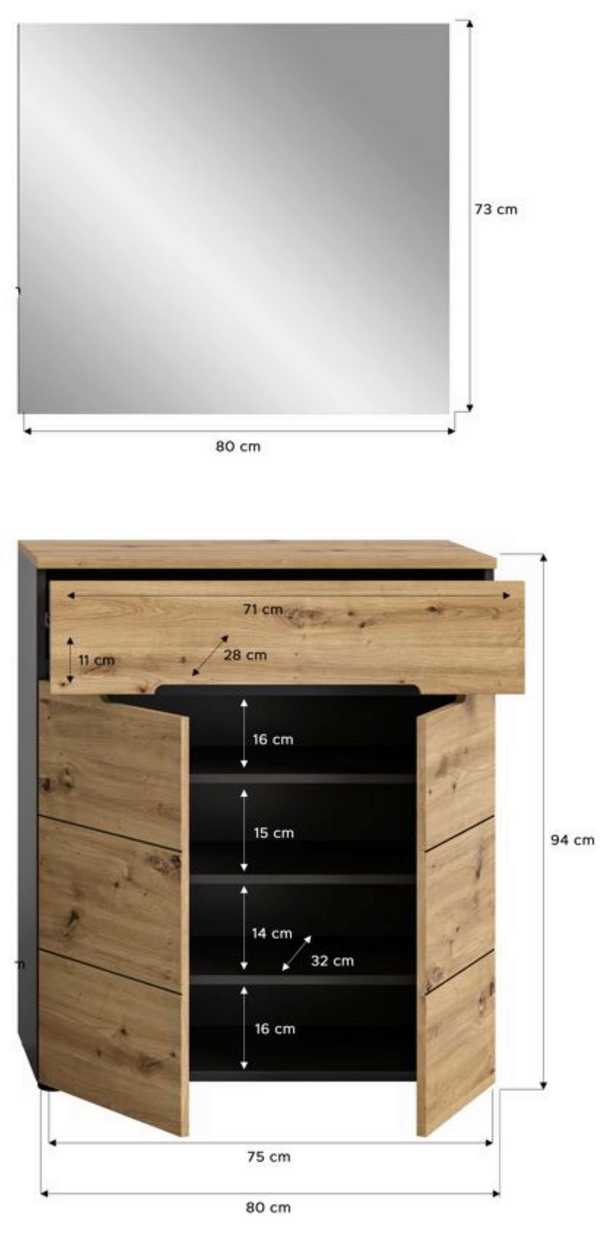 Garderobe Canu Eiche Artisan B: 80 cm - KONVENTIONELL, Glas/Holzwerkstoff (80/190/37cm) - MID.YOU