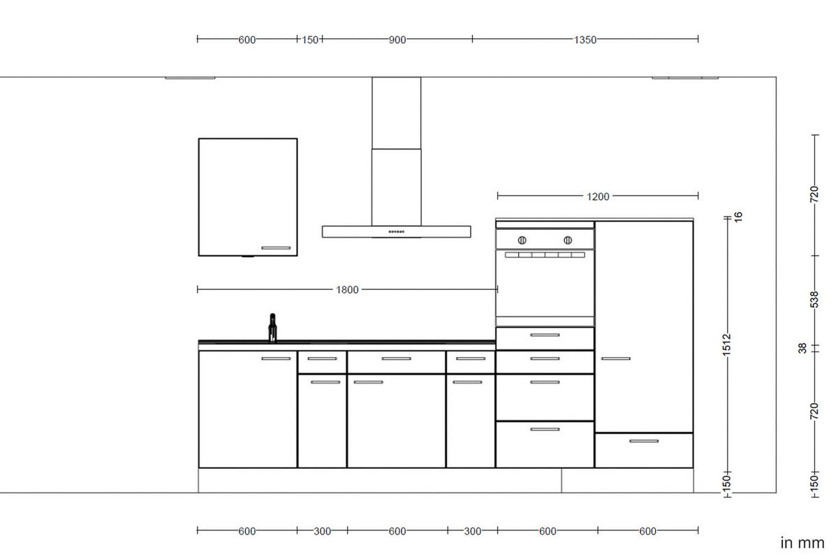 Kuchyňská linka 300 cm, kamenná sivá - šedá/černá, Moderní, kov/kompozitní dřevo (300cm) - Nobilia
