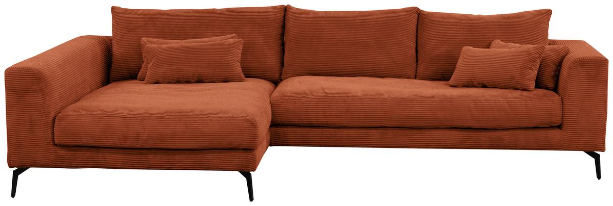 Ecksofa Berlin Cord Kupferfarben 172x313 Cm - Schwarz/Kupferfarben, Design, Textil (172/313cm) - Livetastic