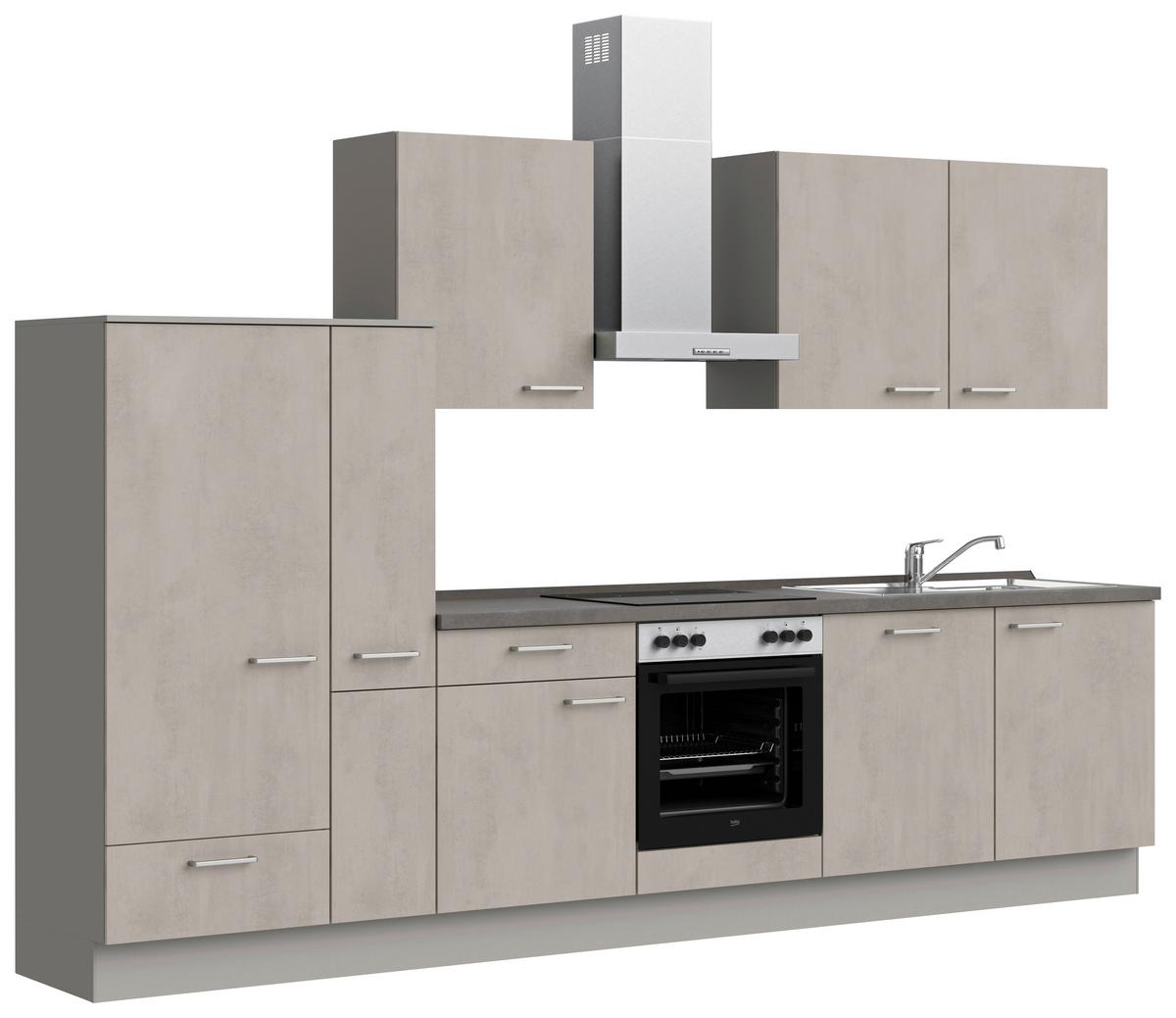 Kuchynská linka 330 cm, betónová sivá - sivá/farba ušľachtilej ocele, Modern, kov/kompozitné drevo (330cm) - Nobilia