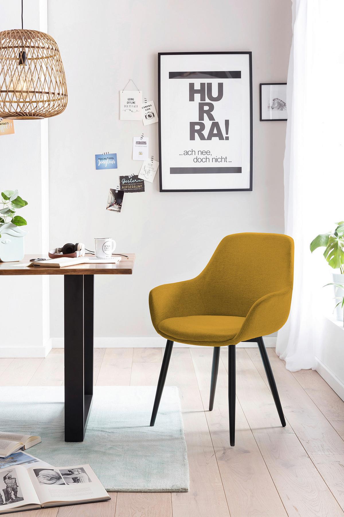 Tischgruppe Gelb/Cognac L: 180 cm - Cognac/Gelb, MODERN, Holz/Textil (180/90/77cm) - Livetastic