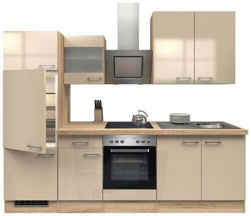 Küchenzeile Nepal mit Geräten 270 cm Kaschmir/Eiche Dekor - Kaschmir/Sonoma Eiche, MODERN, Glas/Holzwerkstoff (270cm) - FlexWell