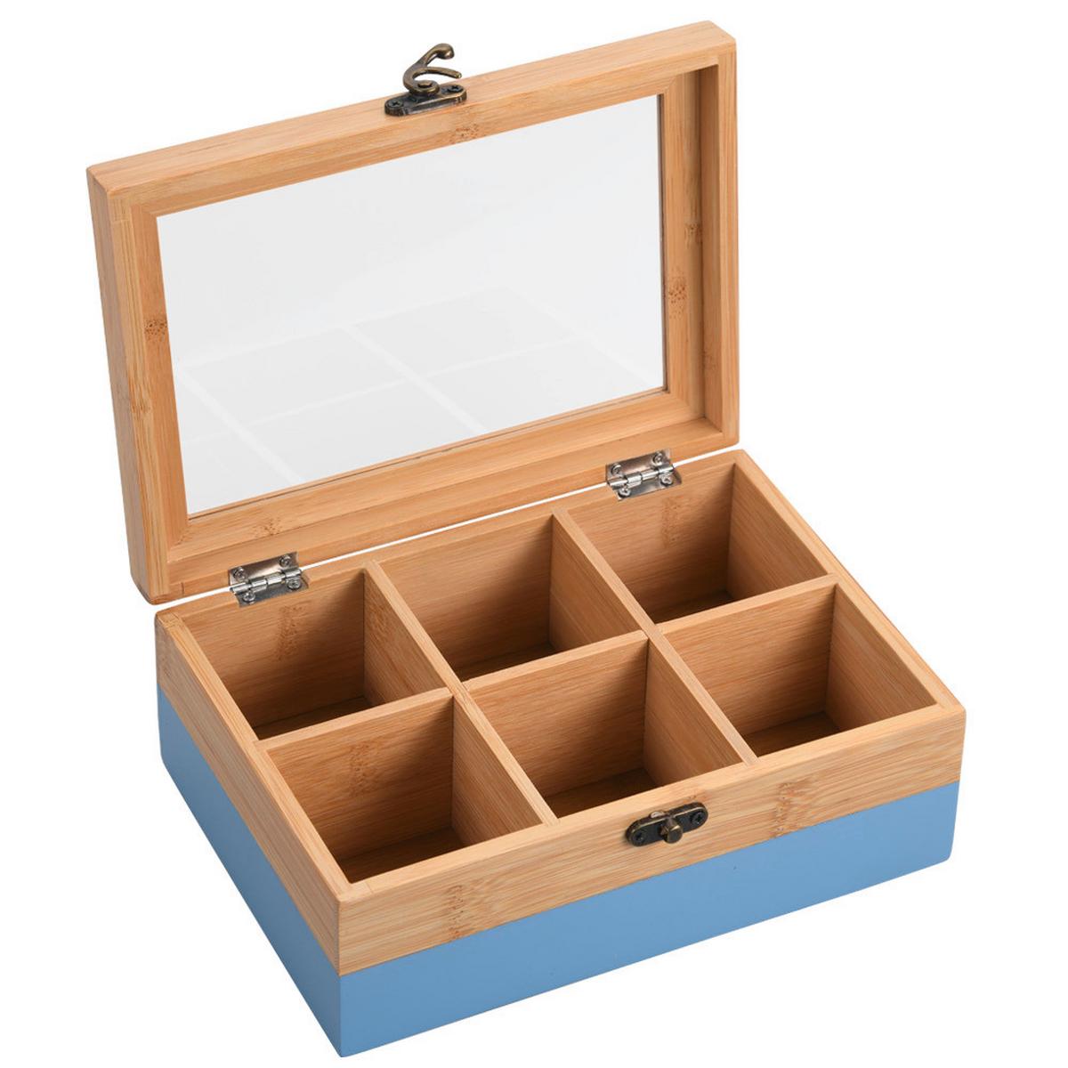 Teebox Eichefarben, Hellblau L:21,5cm - Eichefarben/Hellblau, Basics, Naturmaterialien (21.5/15/8.5cm) - Kesper