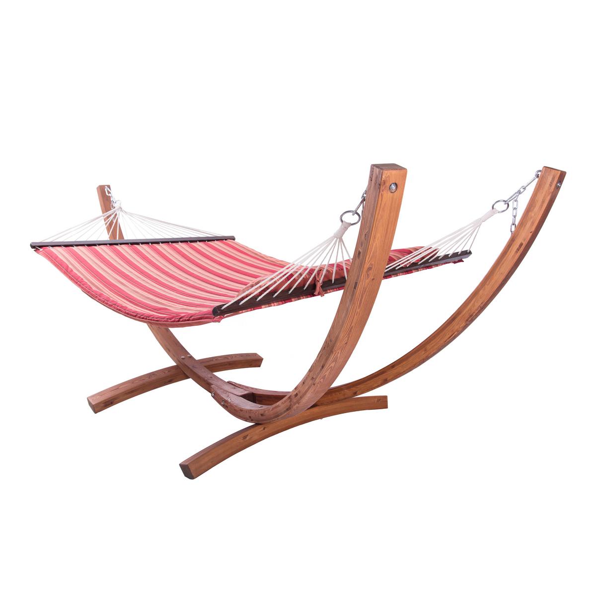Hängemattengestell Hawaii Incl Matte - Rot/Lärchefarben, Basics, Holz/Textil (320/120/130cm) - Ambia Garden