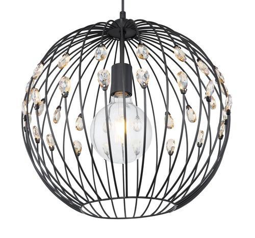 Hängeleuchte H: 120 cm 1-Flammig, mit Kristallglas - Schwarz, Basics, Glas/Metall (40/120cm) - Globo