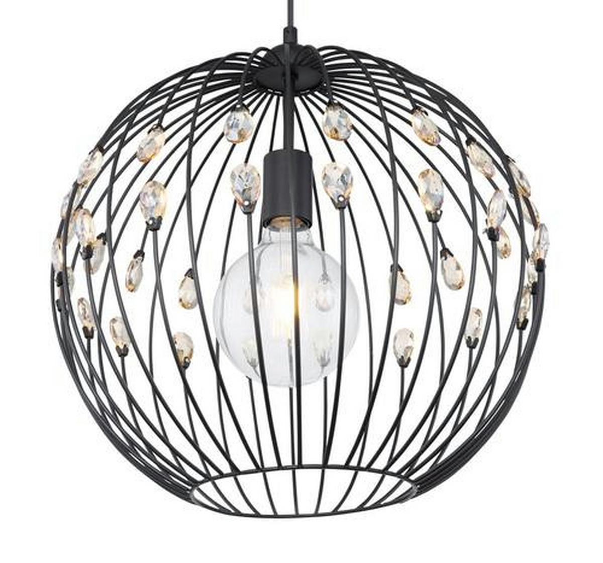 Hängeleuchte H: 120 cm 1-Flammig, mit Kristallglas - Schwarz, Basics, Glas/Metall (40/120cm) - Globo