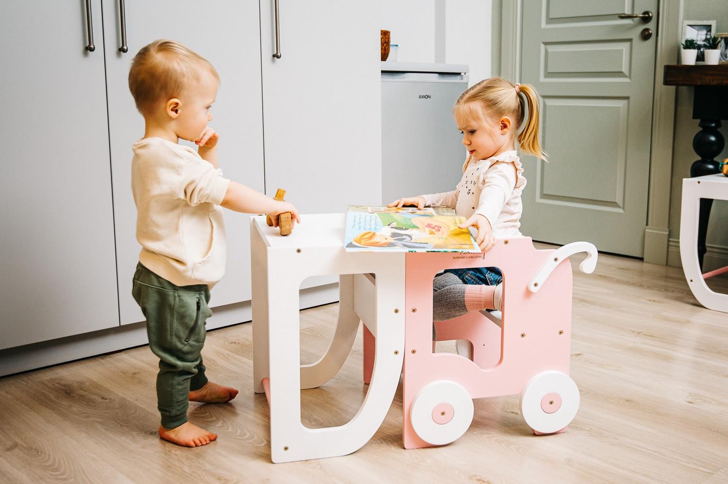 Hochstuhl Trolley Aus Holz Weiß/pink - Pink/Weiß, Basics, Holz (38/90/40cm)