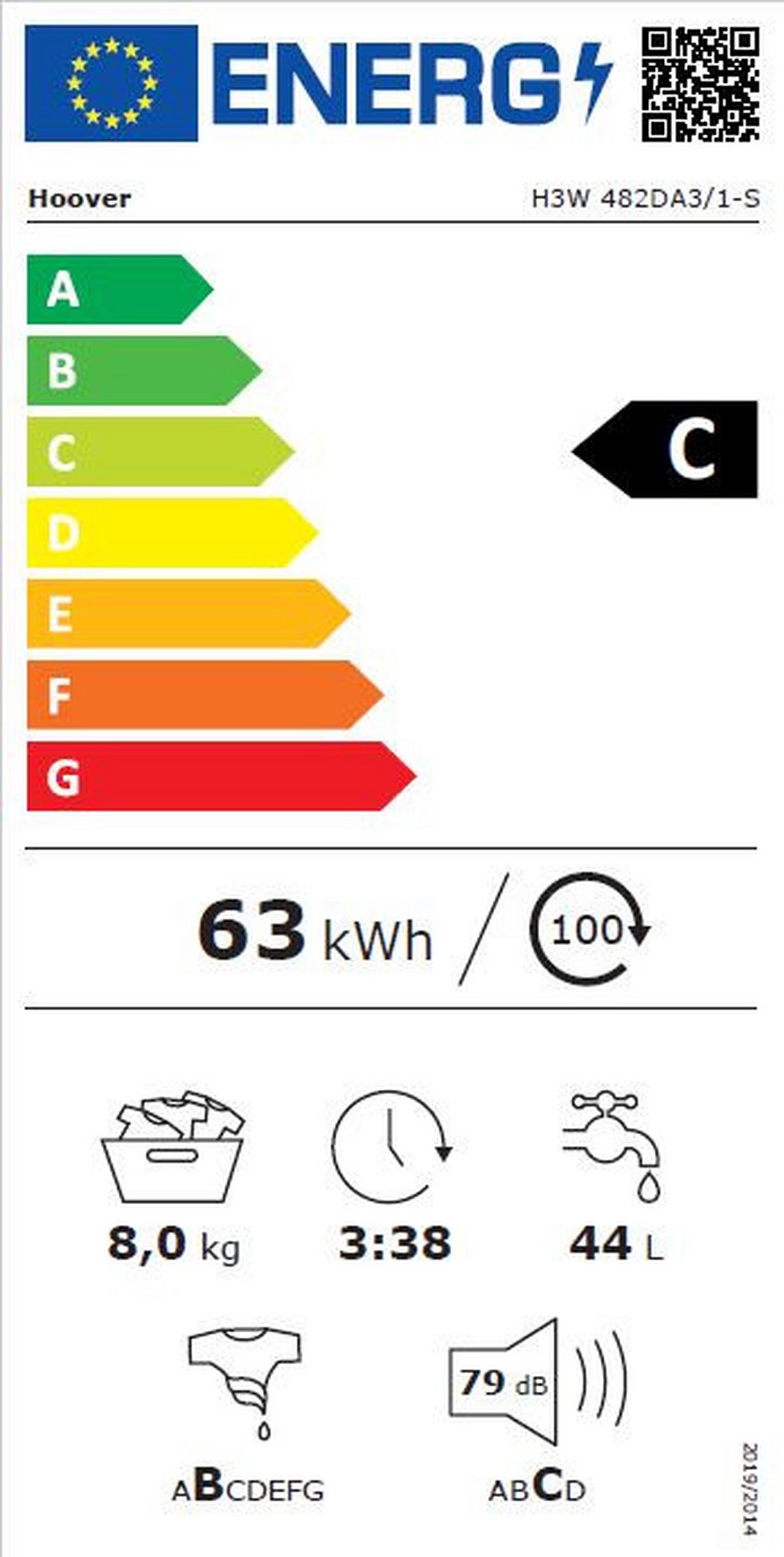 Waschmaschine Hoover H3w 482da3/1-S 8 Kg 1400 U/min - Weiß, Basics, Glas/Kunststoff (60/85/53,00cm) - Hoover