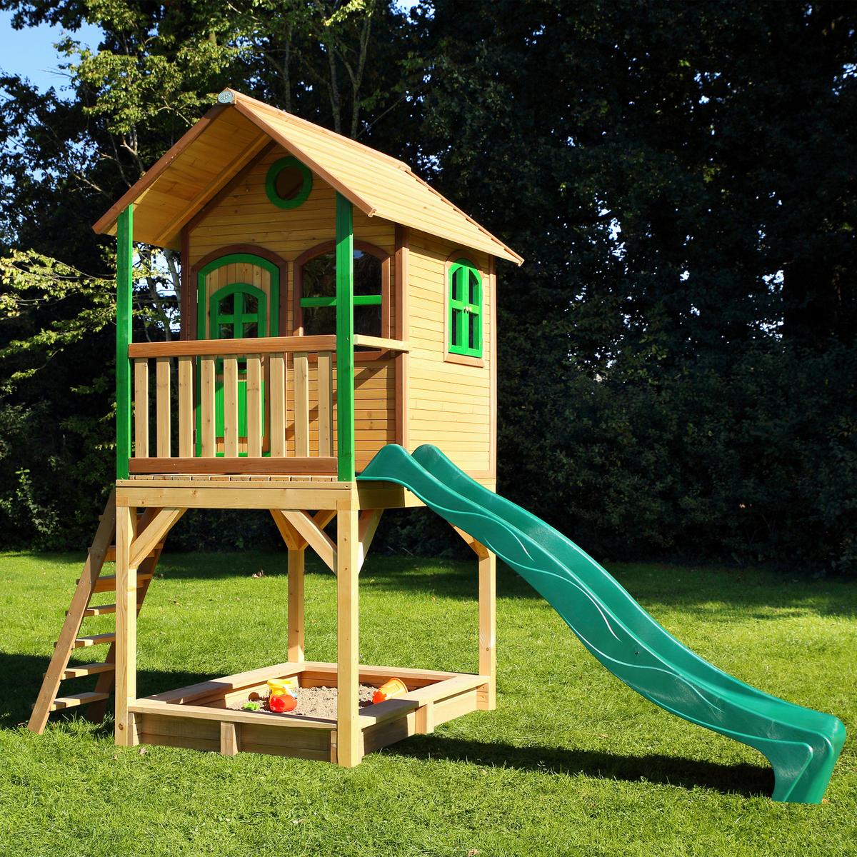 Spielhaus Sarah Braun/Grün B: 370 cm - Braun/Grün, KONVENTIONELL, Holz/Kunststoff (370/291/191cm) - Ambia Garden