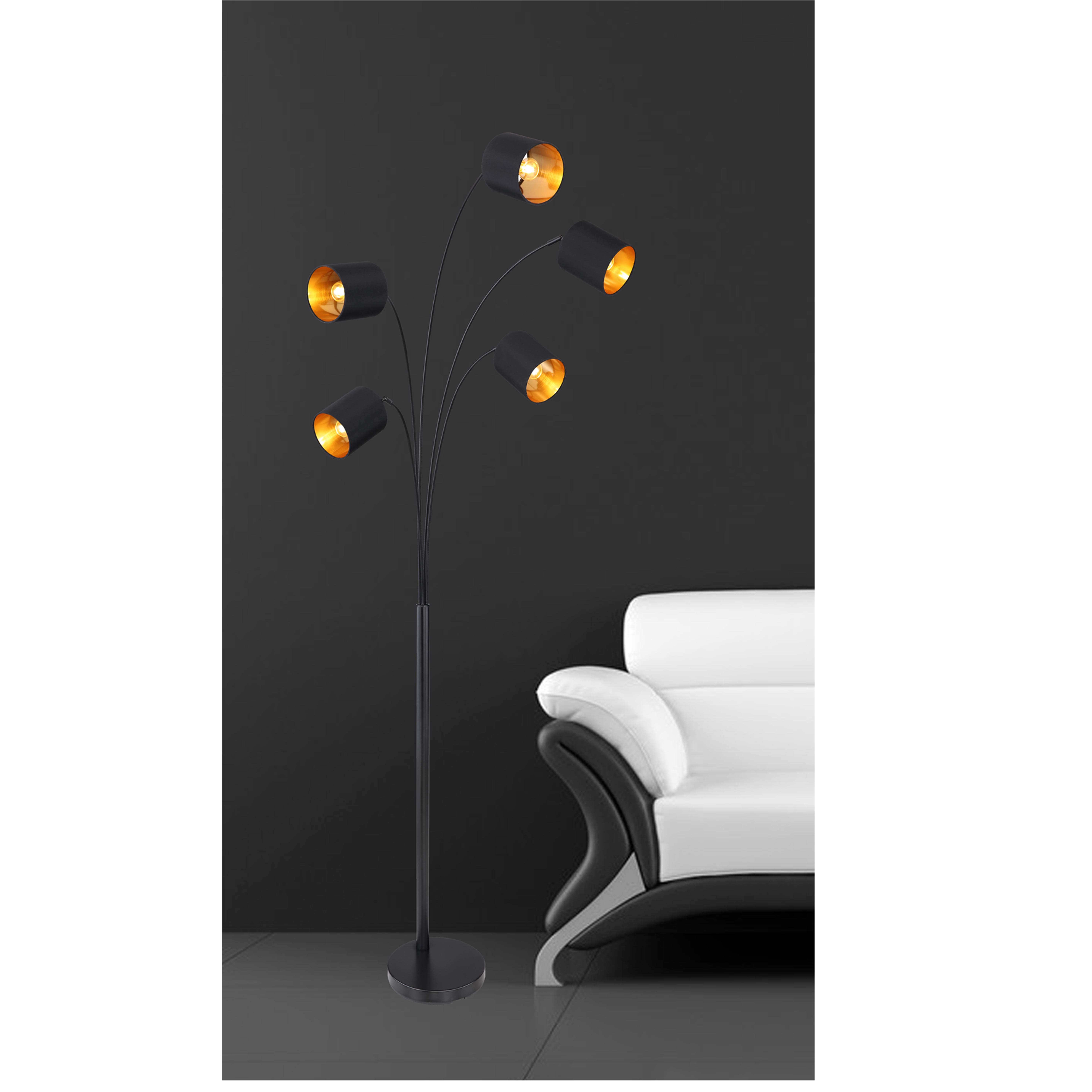 James Wood Stehleuchte Koralia Schwarz, Gold Kunststoff, Textil, Metall