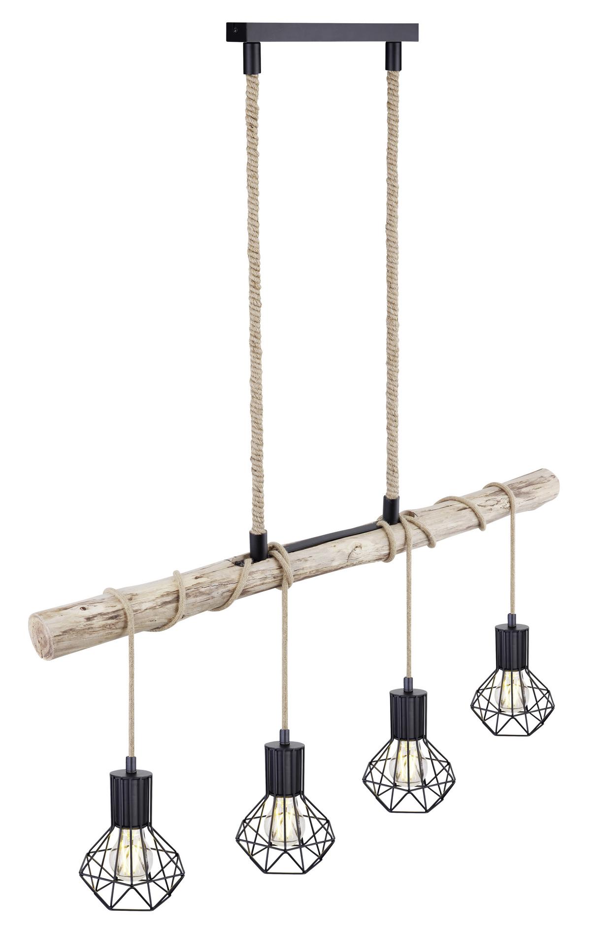 Hängeleuchte Priska - Schwarz/Naturfarben, Natur, Glas/Naturmaterialien (100/15/120cm) - Globo