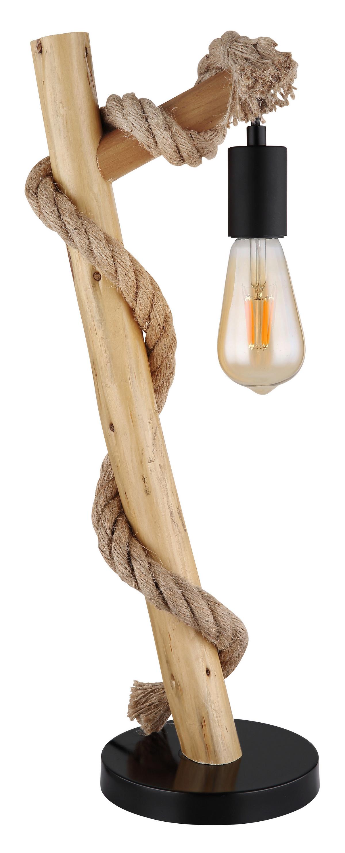 Tischleuchte 69029t - Schwarz/Braun, Natur, Naturmaterialien/Holz (19/16,5/53,5cm) - Globo