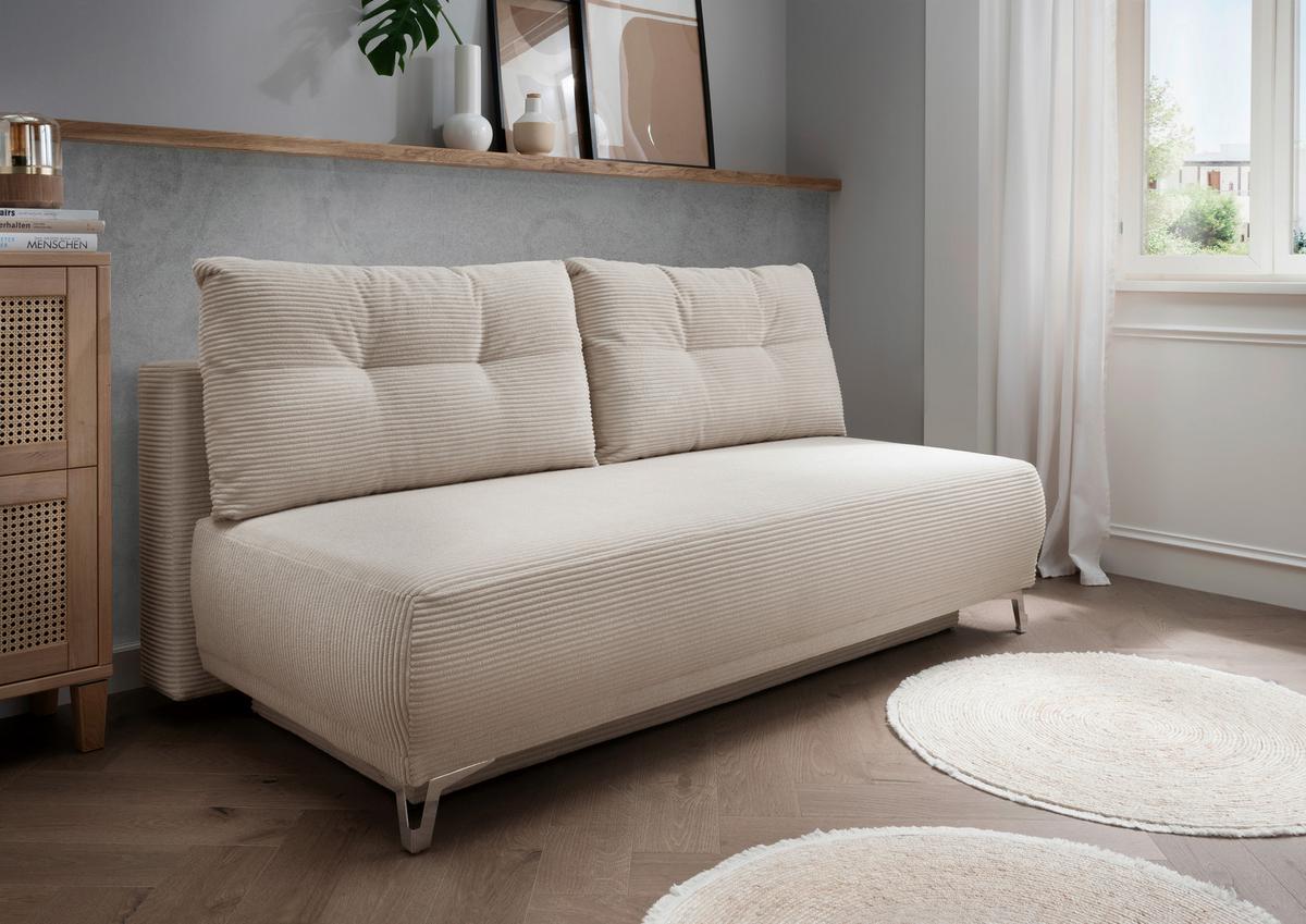 Schlafsofa Ari Beige Cord, B: 198 Cm - Chromfarben/Beige, MODERN, Textil (198/90/100cm) - Livetastic