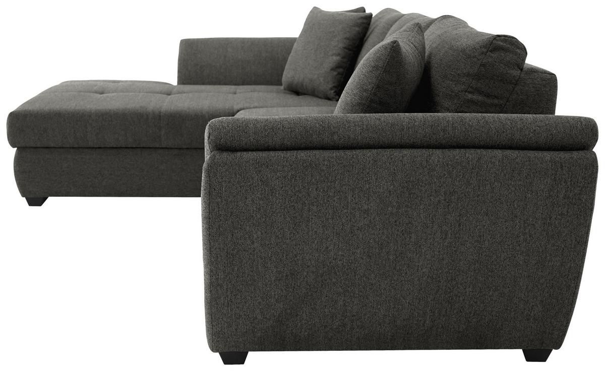 Ecksofa mit Schlaffunktion + Bettkasten Berisso Webstoff - Anthrazit/Schwarz, Design, Textil (187/278cm) - Ondega