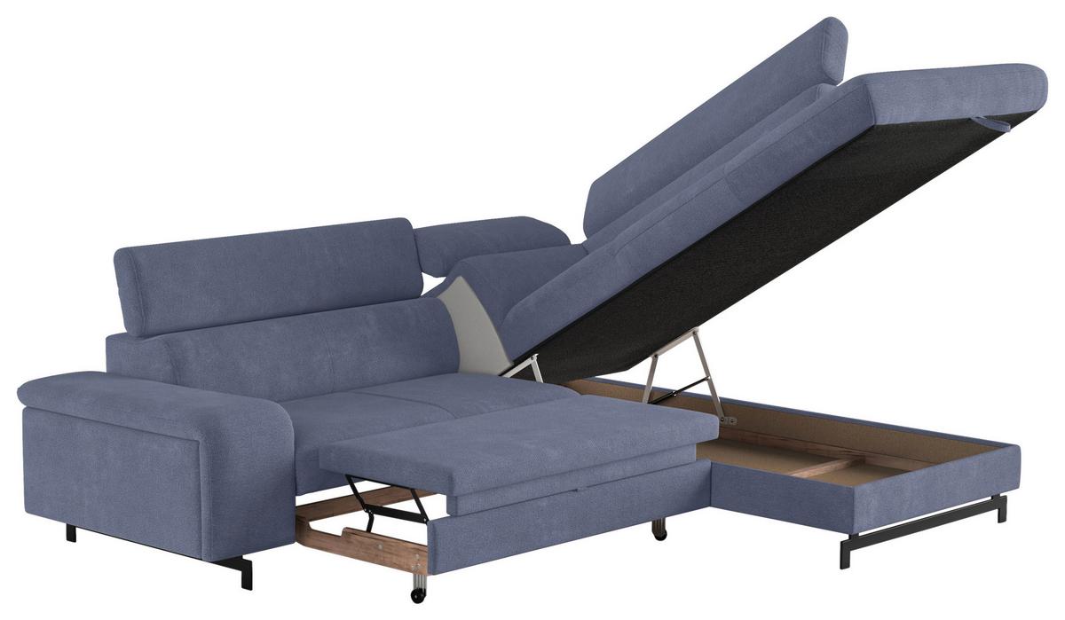 Ecksofa mit Bettkasten Emma Blau 262x215 cm - Blau/Schwarz, Textil (262/215cm) - MID.YOU