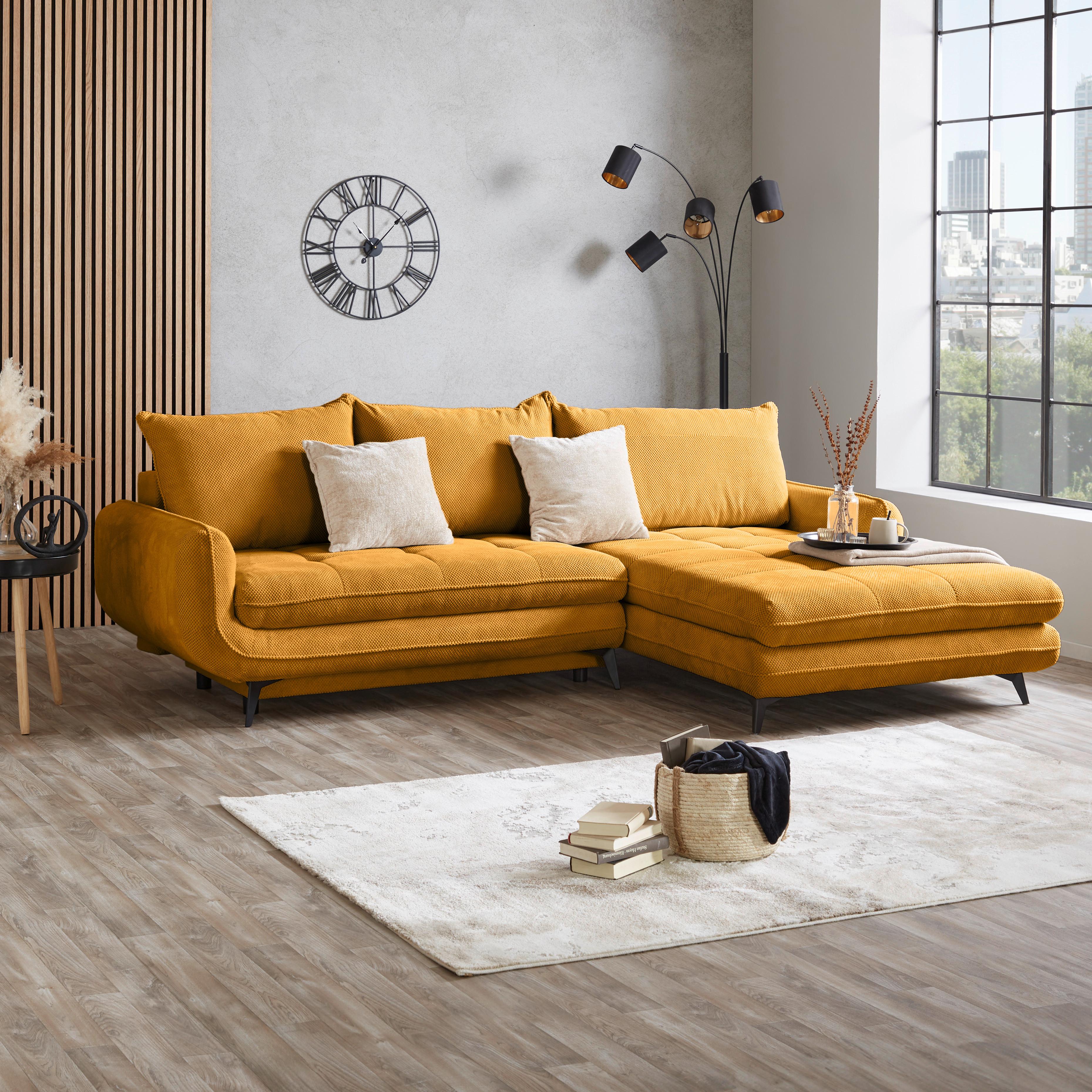 Ecksofa Wave - Senfgelb/Schwarz, MODERN, Holz/Textil (266/189cm)