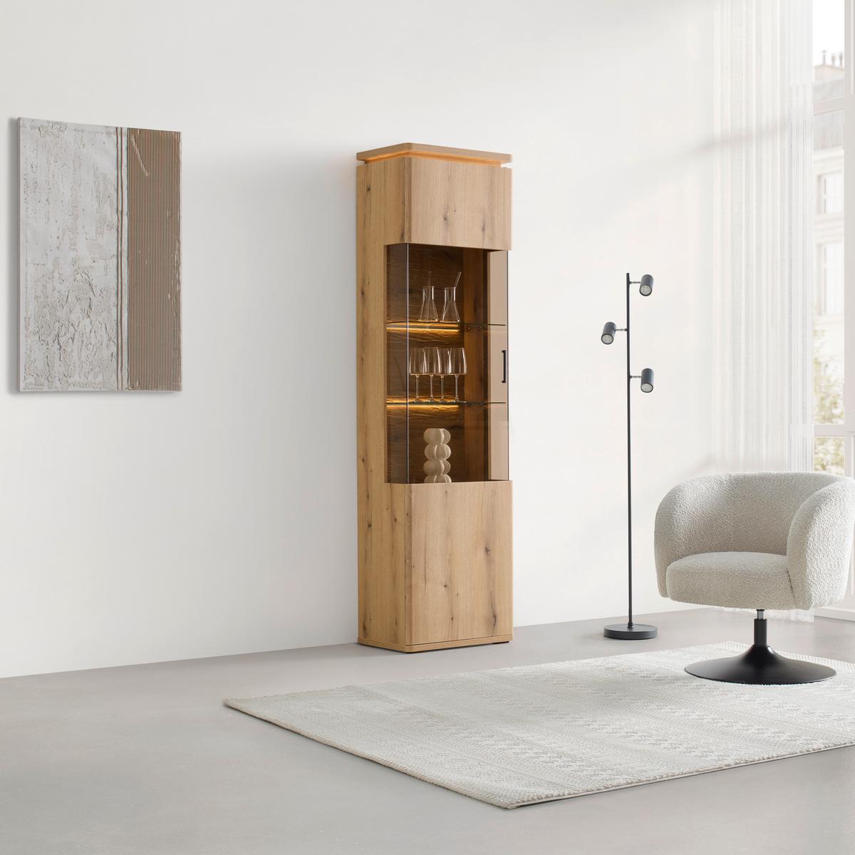 VITRÍNA ALAMEDA -EXKLUSIV- - barvy dubu/antracitová, Moderní, kov/kompozitní dřevo (55/208/38cm) - Mömax