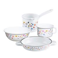 Kochtopfset Email 4-Teilig Weiß mit Blumen - Multicolor, Basics, Metall (41,60/23,80/17,30cm) - Riess