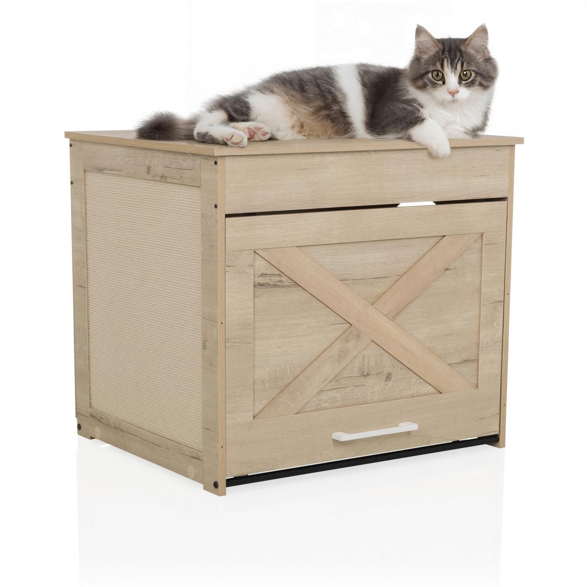 Tierhaus Kitty Pawbox Eichefarben B: 60cm - Eichefarben, MODERN, Holzwerkstoff (60/53,5/50cm) - MID.YOU
