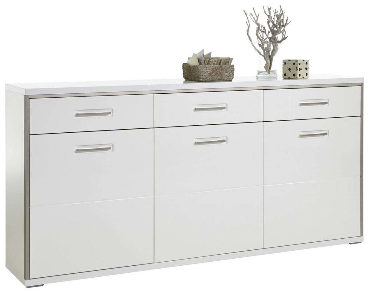Sideboard 184 cm Trento Silberfarben/Weiß - Weiß Hochglanz/Silberfarben, Design, Holzwerkstoff/Metall (184/89/45cm) - Livetastic