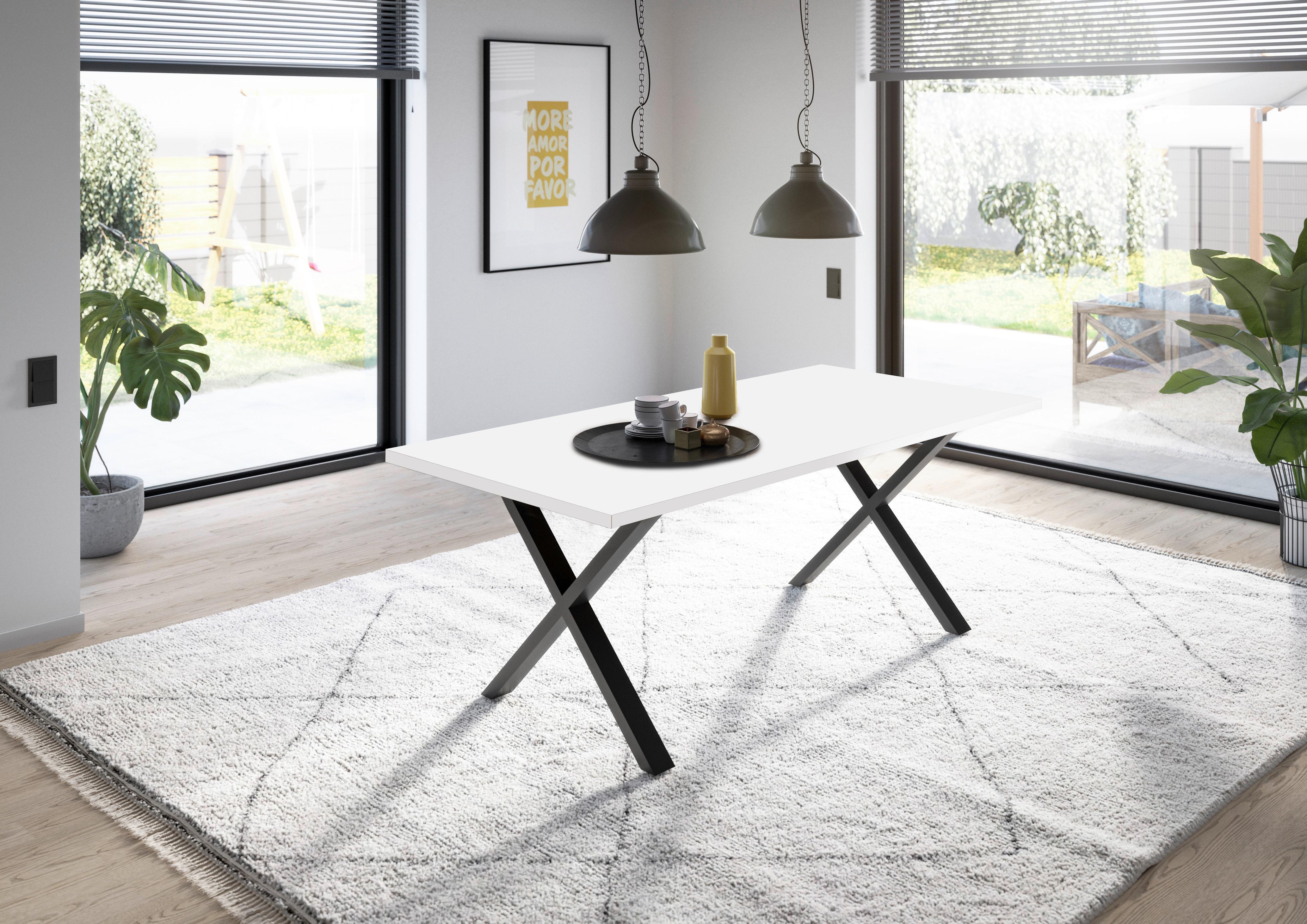 Esstisch Alex Schwarz, Weiß - Schwarz/Weiß, MODERN, Holzwerkstoff/Metall (180/90/78cm) - Livetastic