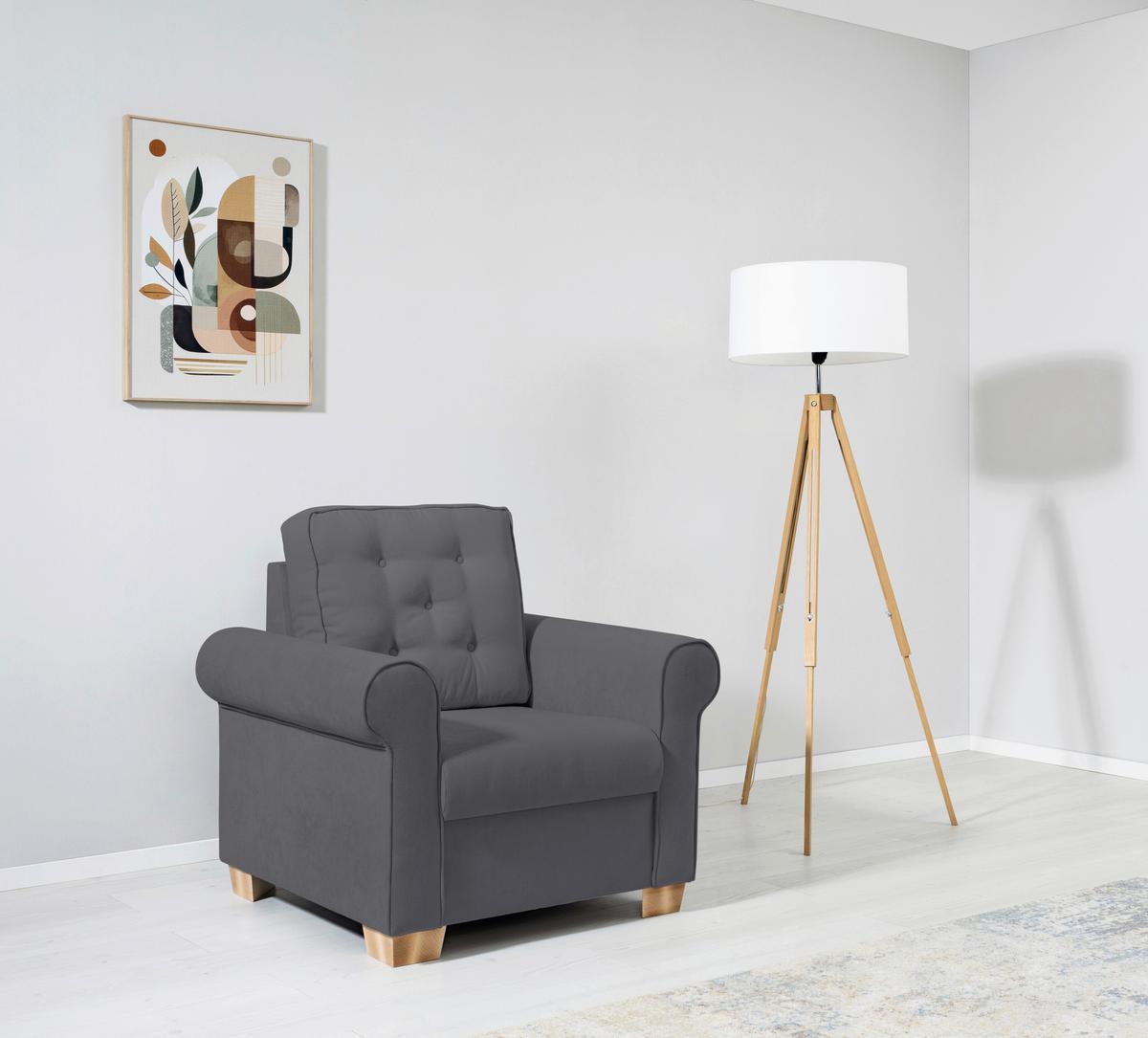 Sessel Arles, Dunkelgrau 23 B: 93 Cm - Dunkelgrau/Buchefarben, Design, Textil (93/89/82cm) - MID.YOU