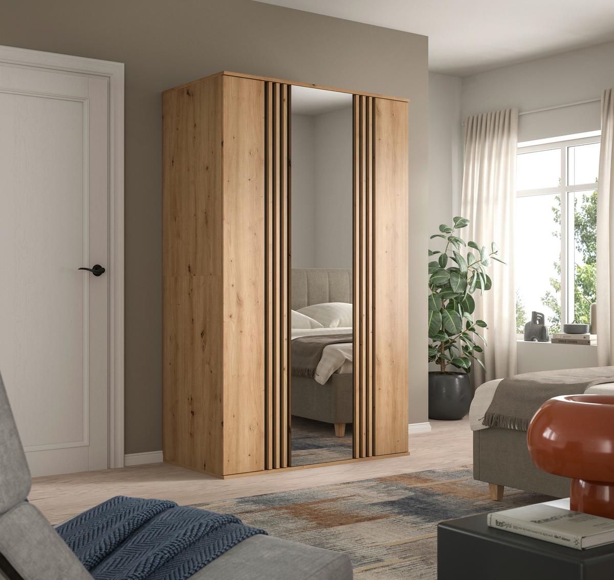 Drehtürenschrank Tofta Eiche Dekor/Anthrazit B: 120cm - Anthrazit/Eiche Artisan, ROMANTIK / LANDHAUS, Holzwerkstoff (120/192/56cm) - Livetastic