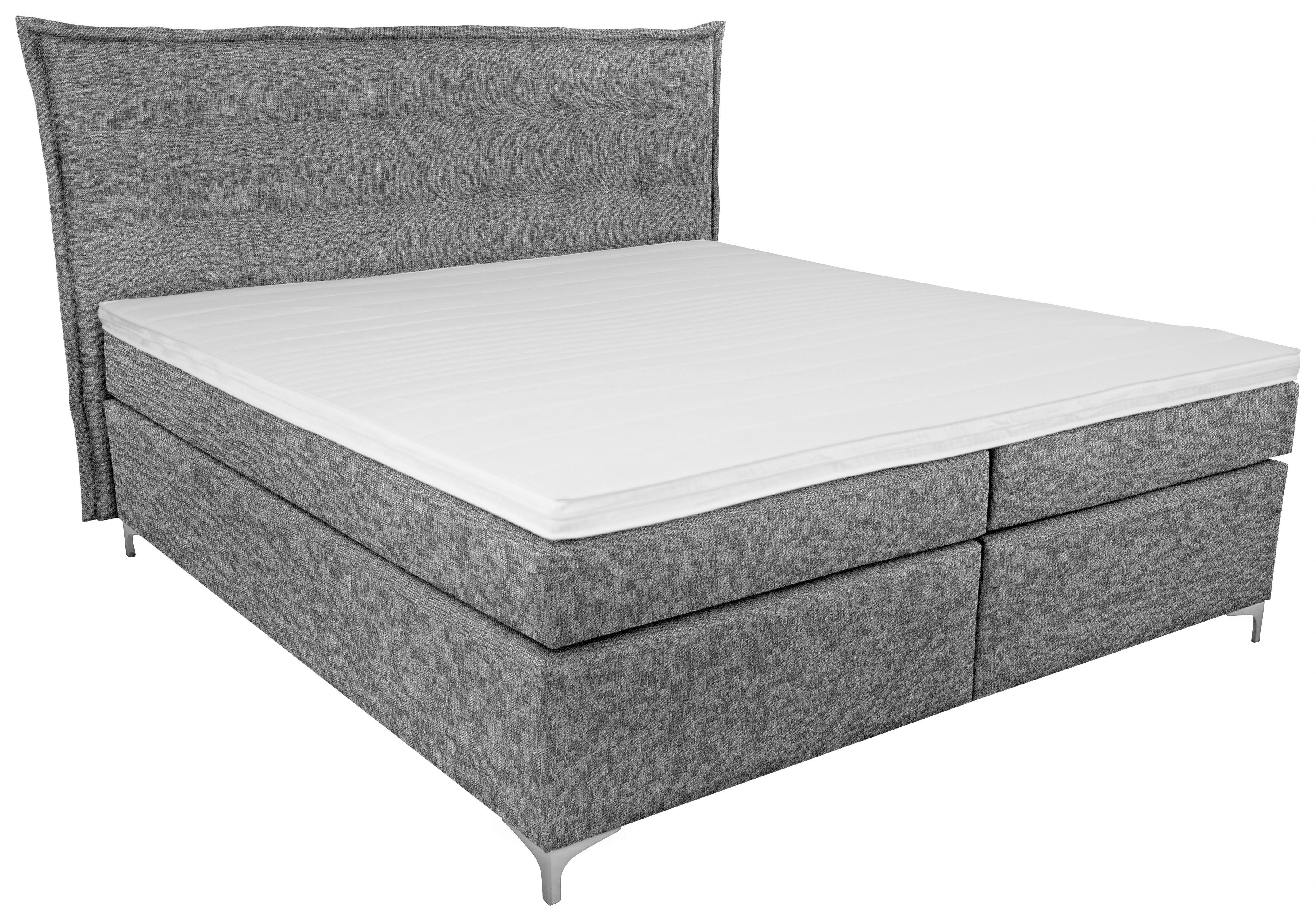Boxspringbett mit Topper 180x200cm Fabio, Grau - Grau, MODERN, Textil (180/200cm)