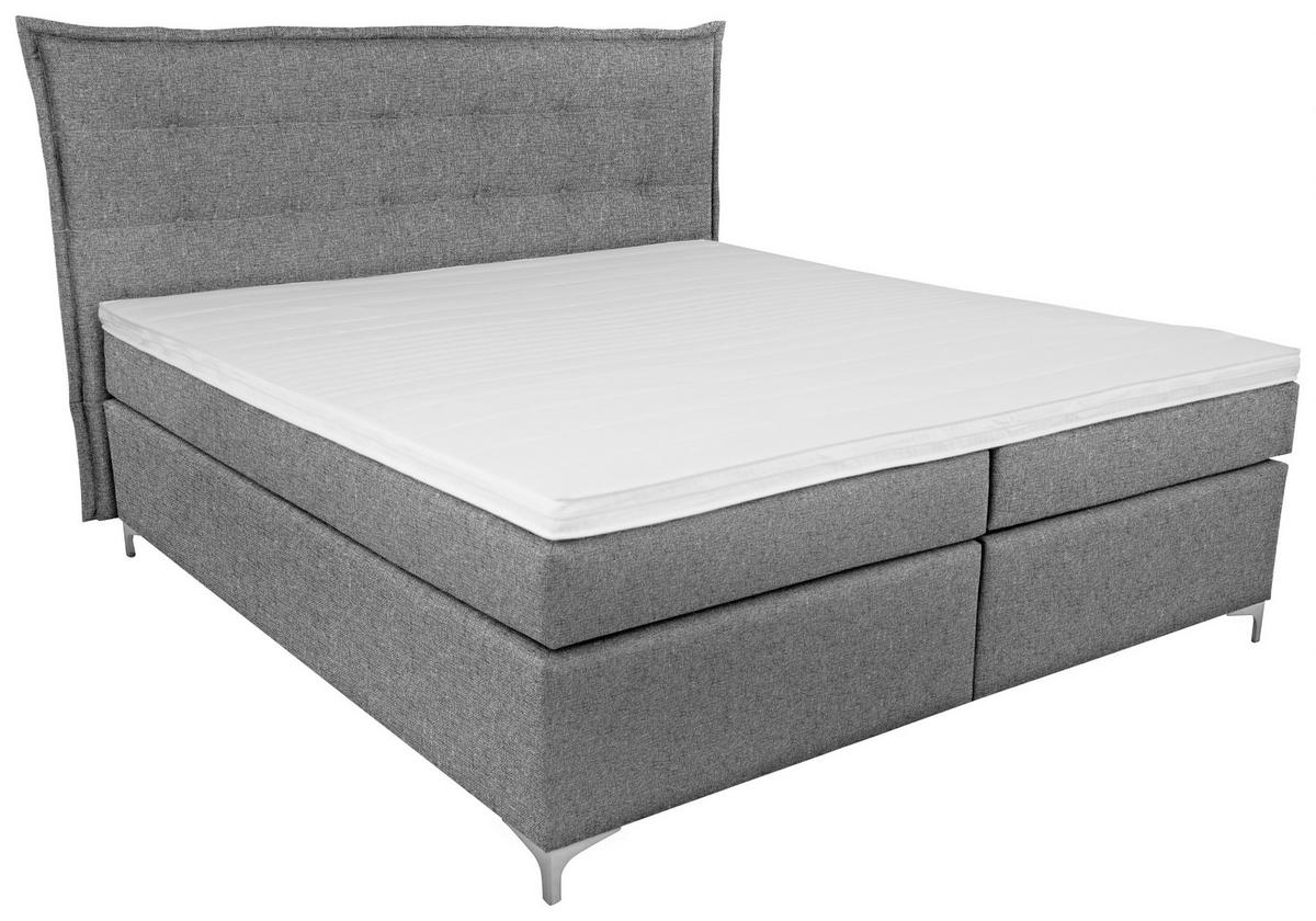 Boxspringbett mit Topper 180x200cm Fabio, Grau - Grau, MODERN, Textil (180/200cm)