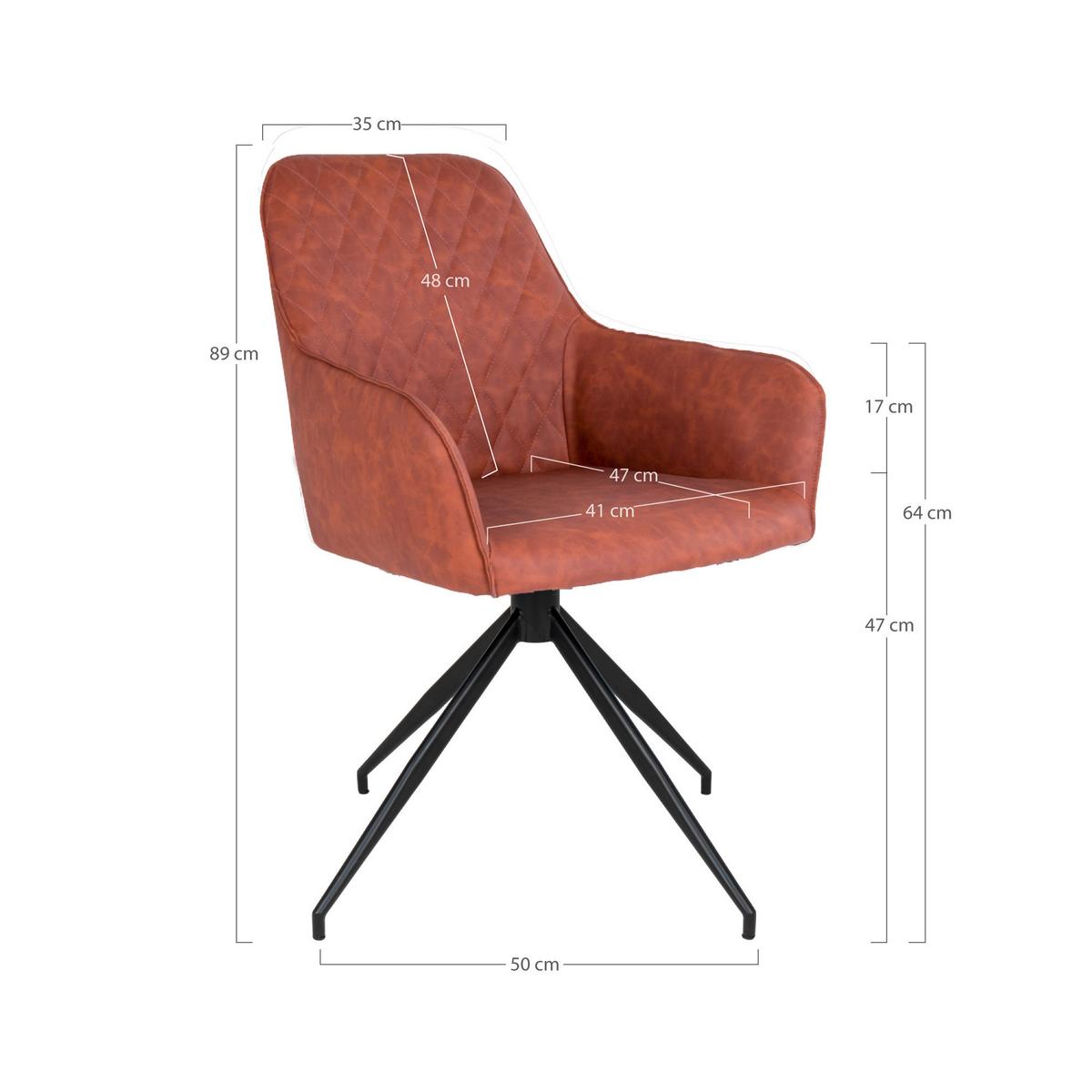Armlehnstuhl Harbo Cognac B: 56 cm - Cognac/Schwarz, MODERN, Textil/Metall (56/89/62cm) - MID.YOU