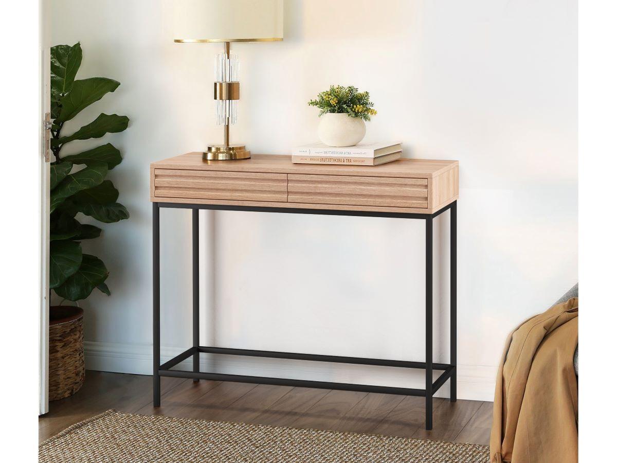 Konsole Celine Naturfarben 90 cm - Eichefarben/Schwarz, Design, Holzwerkstoff (90/35/76cm) - MID.YOU