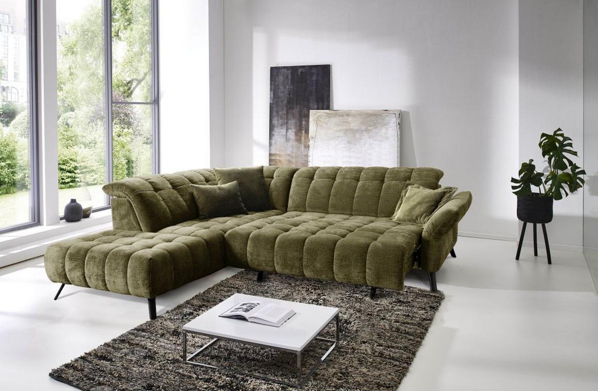 Rohová sedačka NEW YORK, levá, olivově zelený velur - černá/olivově zelená, Moderní, kov/kompozitní dřevo (261/87-104/288cm) - Premium Living