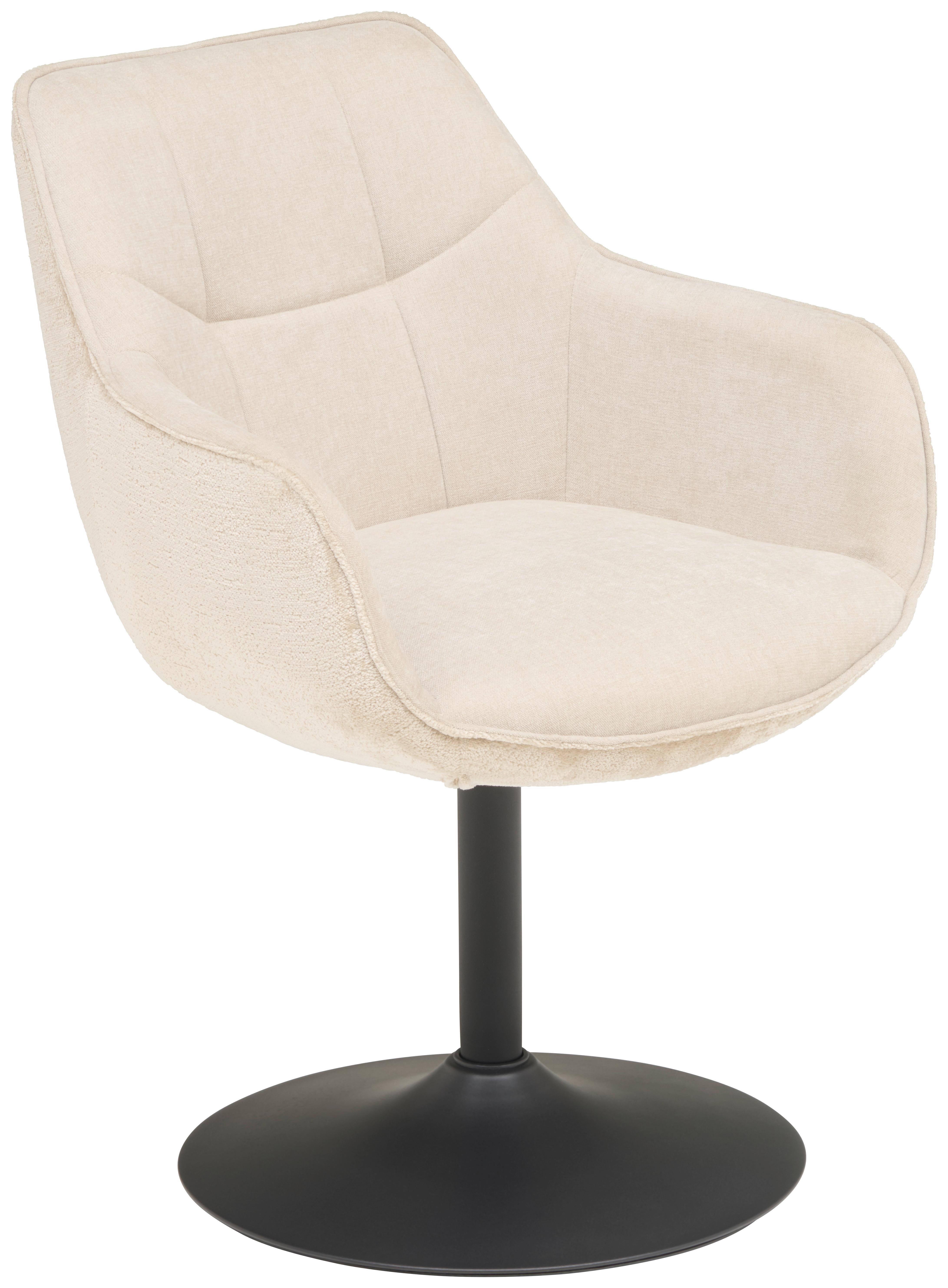 Armlehnstuhl Kaleo Chenille Beige, B: 63 cm - Beige/Schwarz, KONVENTIONELL, Textil/Metall (63/87/64cm) - MID.YOU