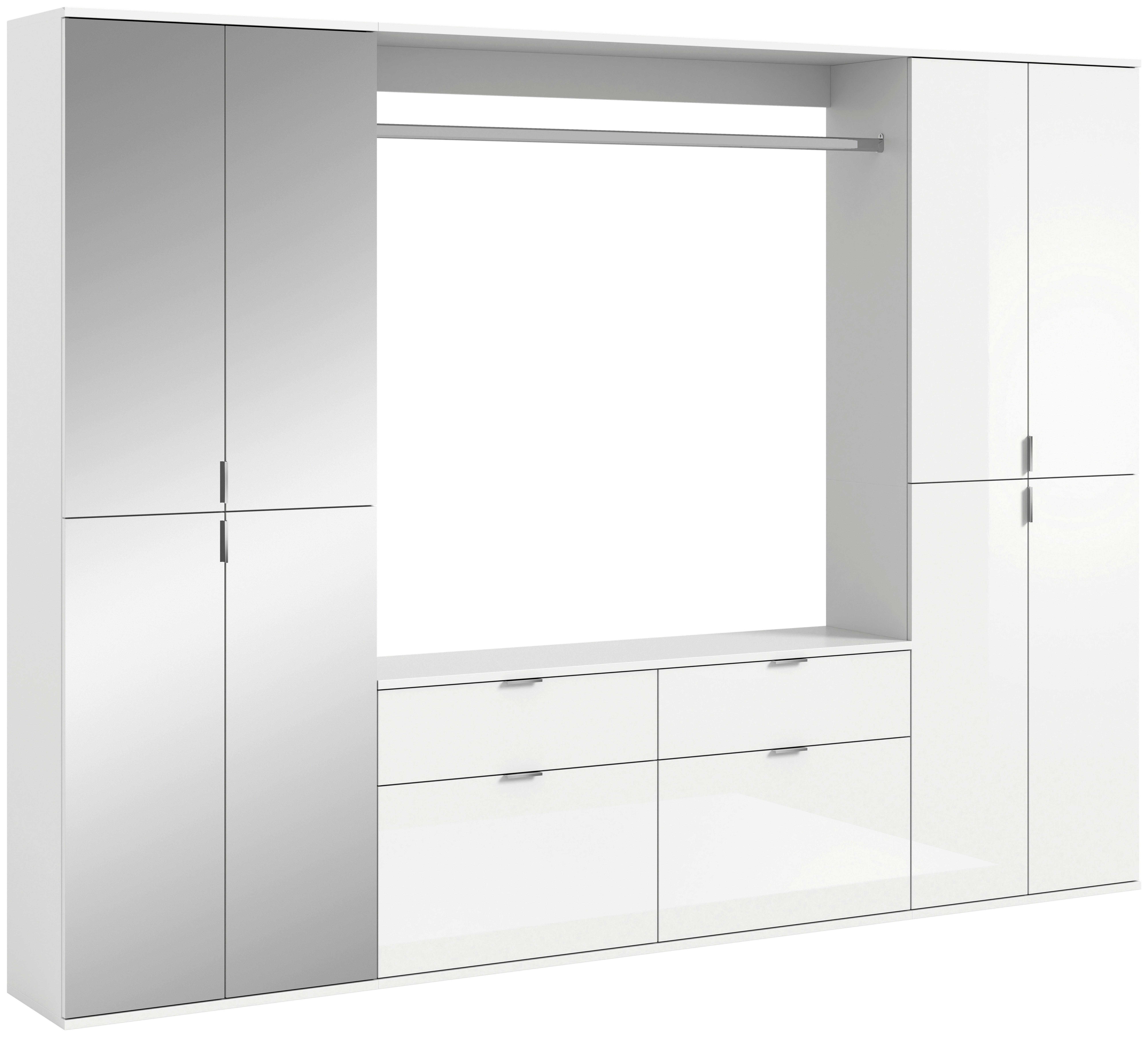 Garderobe Projekt X 3-Teilig Weiß B: 243 cm - Weiß Hochglanz, MODERN, Glas/Holzwerkstoff (243/193/34cm) - MID.YOU