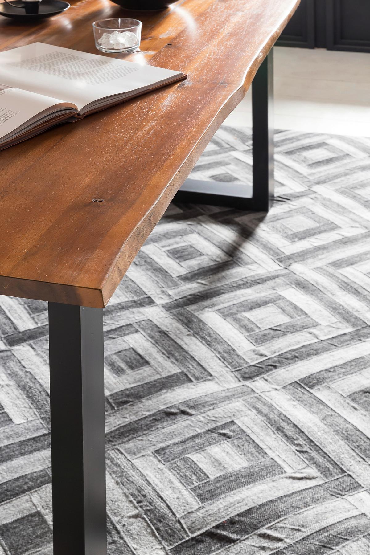 Tischgruppe Grün/Cognac L: 160cm - Cognac/Silberfarben, MODERN, Holz/Textil (160/85/77cm) - Livetastic