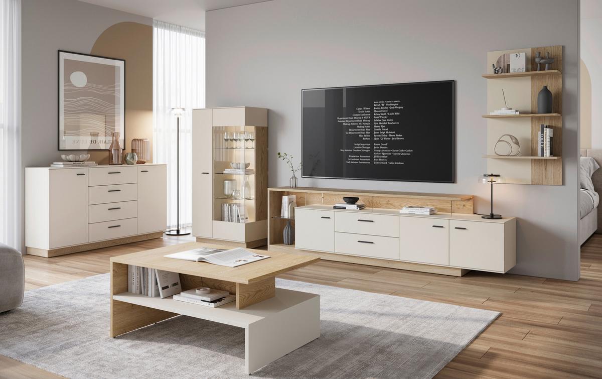 Tv-element, Meolo B: 236,4 Cm Kaschmir/eichefarben - Kaschmir/Eichefarben, MODERN, Glas/Holzwerkstoff (236,4/65,5/40cm)