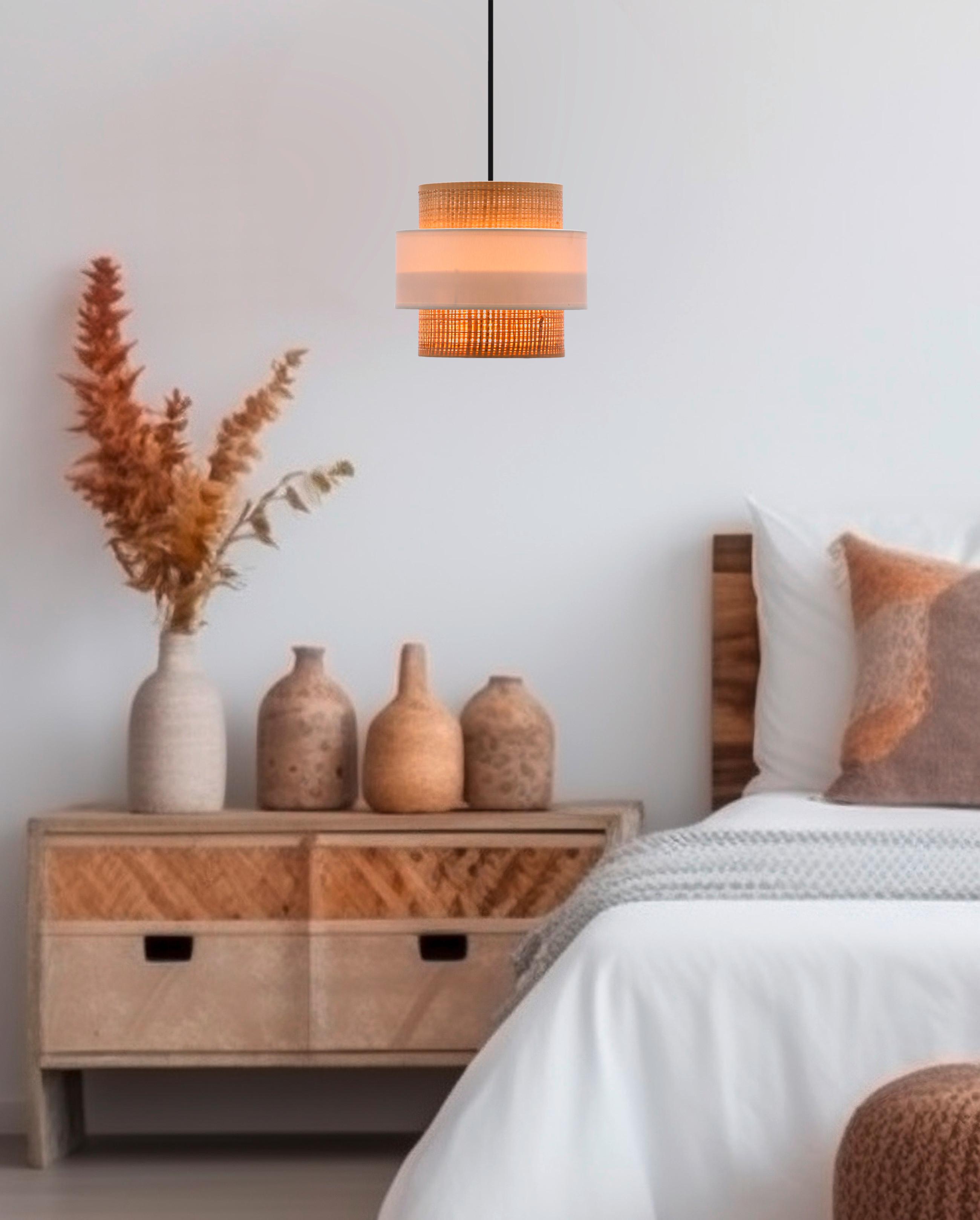 Hängeleuchte 31-18182 Rattan - Creme/Schwarz, Natur, Kunststoff/Metall (20/100cm)