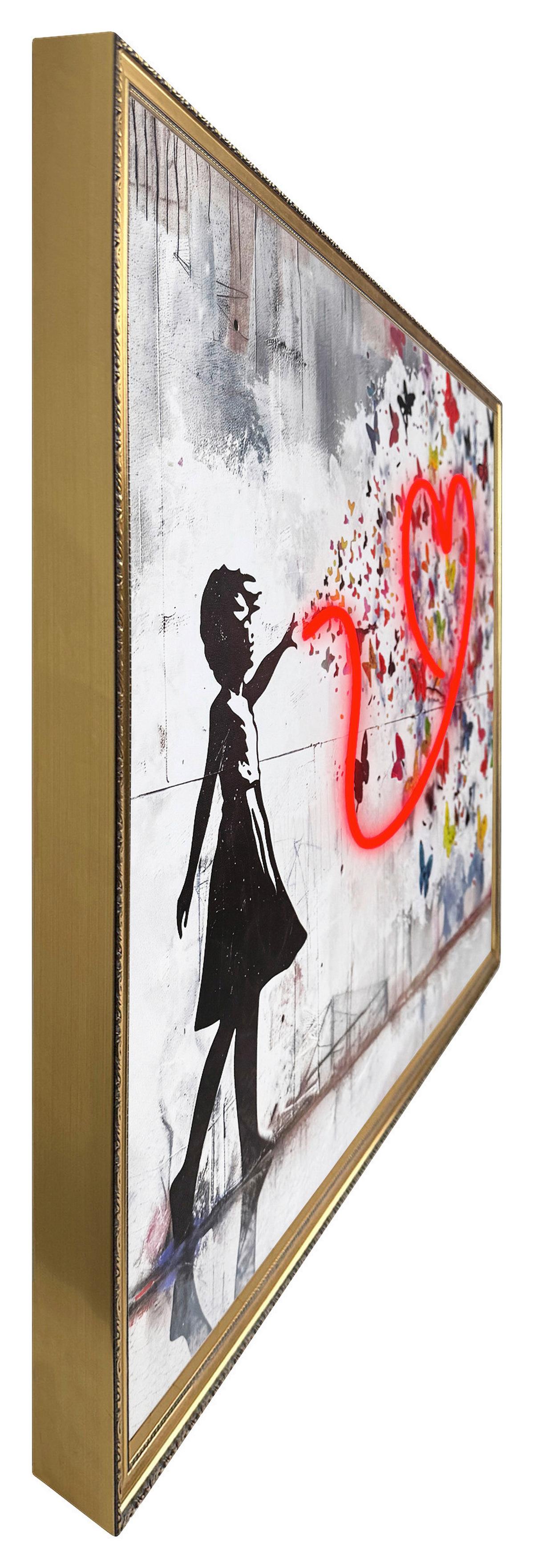 LED-Bild Neon Gold Girl Heart - Multicolor/Schwarz, Basics, Holzwerkstoff/Kunststoff (70/100/3,5cm)