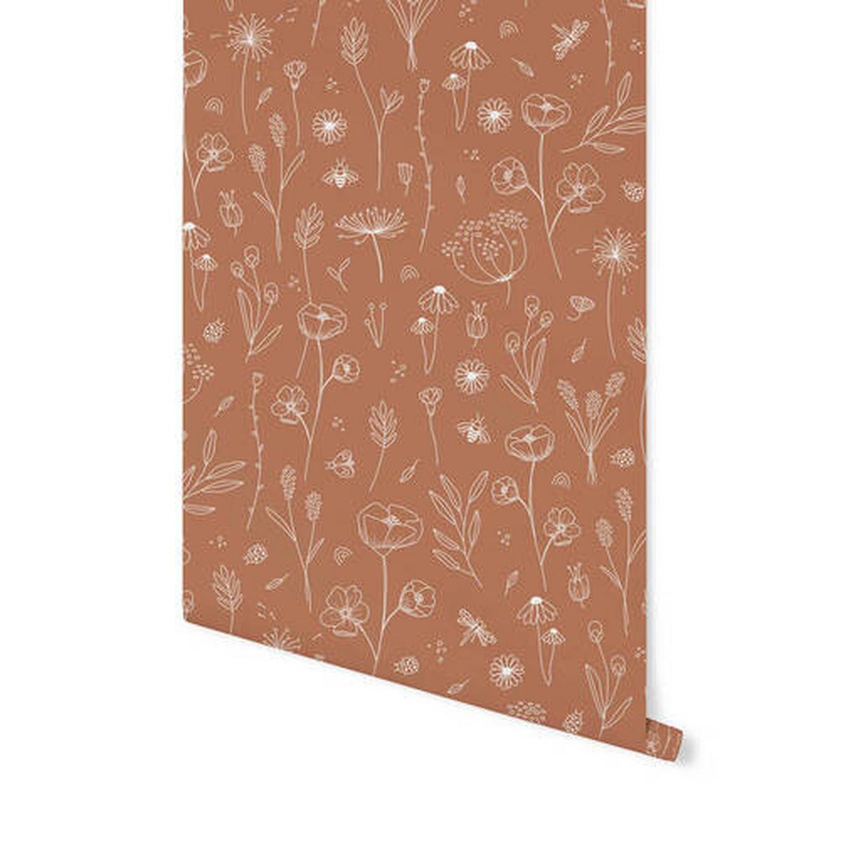 Vliestapete Wild Flowers Rostfarben - Rostfarben, Basics, Papier/Kunststoff (52/1005cm)
