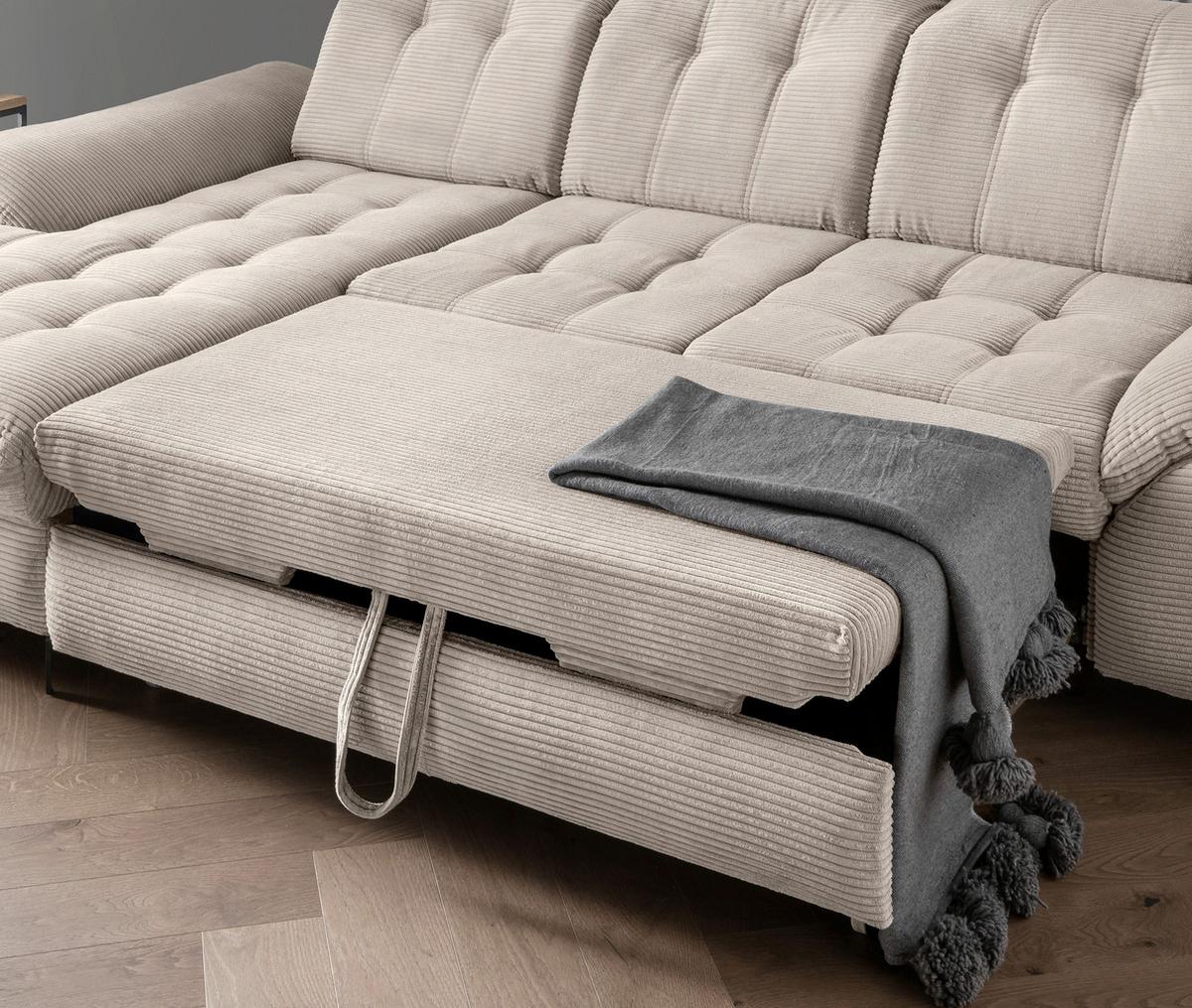 Eckschlafsofa Delphino, Beige S: 189x273 cm - Beige/Schwarz, MODERN, Textil (189/273cm) - Livetastic